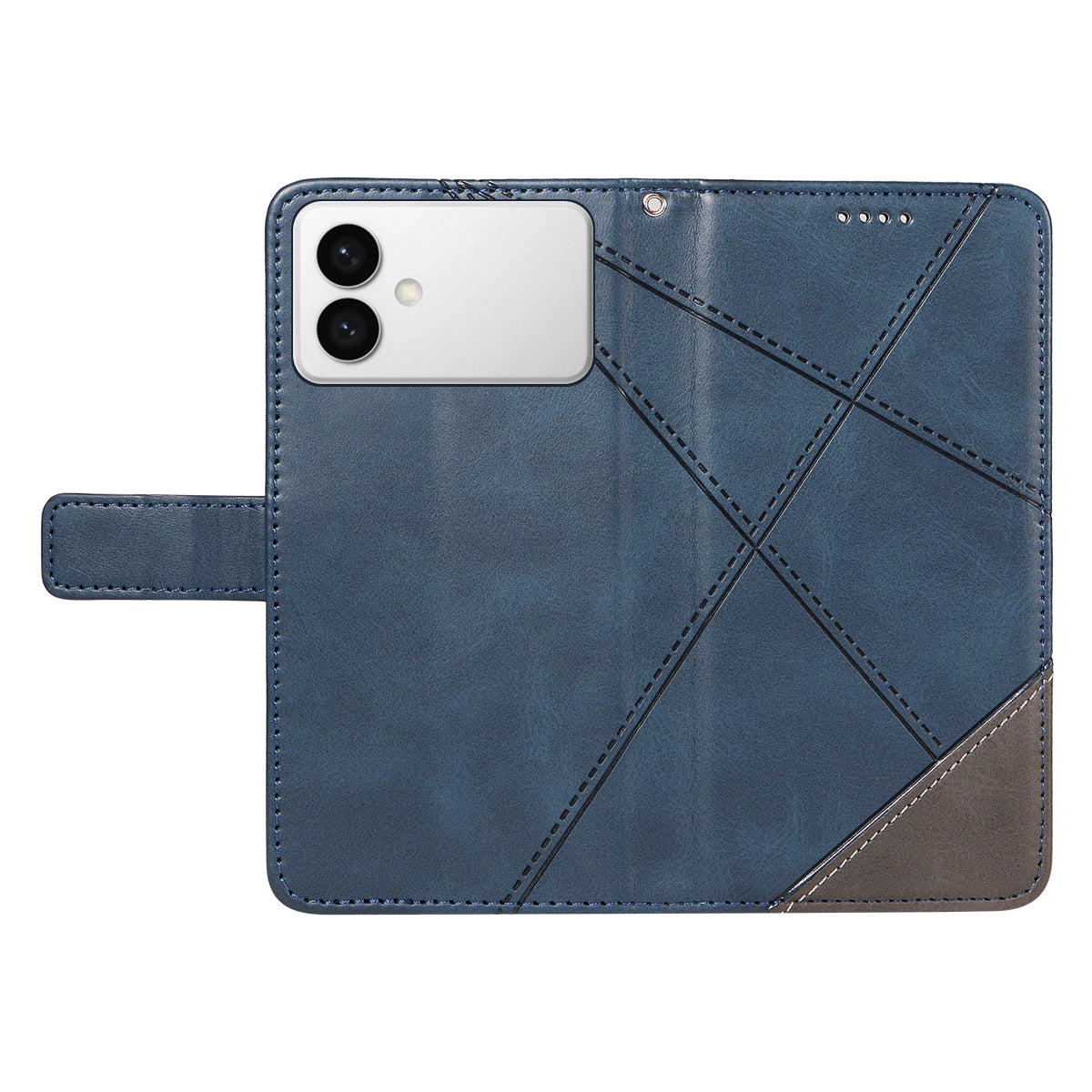 For-Samsung-Galaxy-S26-Edge-Leather-Case-Geometric-Line-Design-Wallet-Phone-Cover-with-Wrist-Strap-Blue