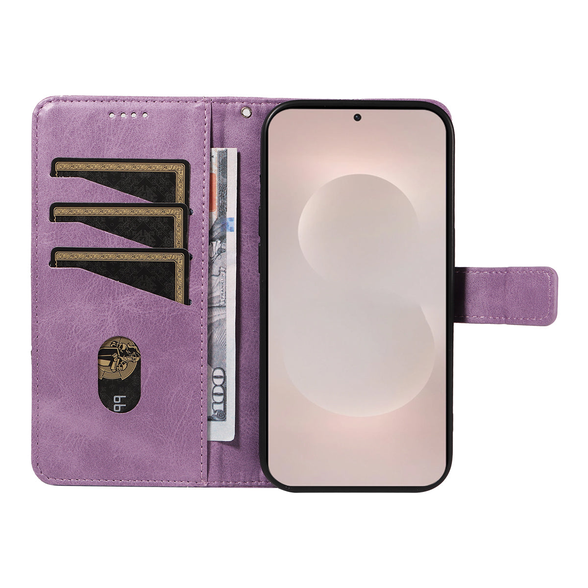 For-Samsung-Galaxy-S26-Edge-Leather-Case-Geometric-Line-Design-Wallet-Phone-Cover-with-Wrist-Strap-Purple