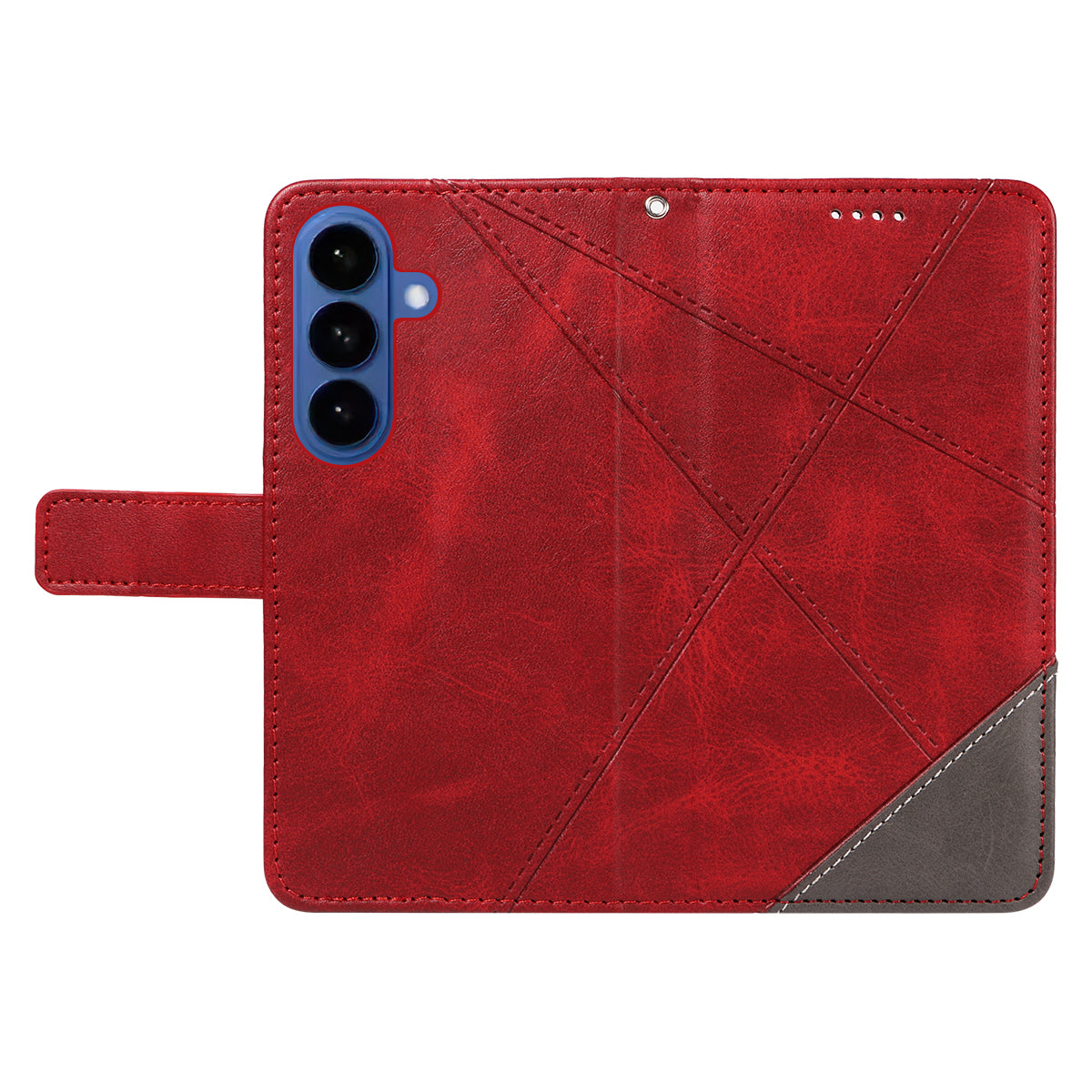For-Samsung-Galaxy-S26-/-S26-Pro-Leather-Case-Geometric-Line-Design-Wallet-Phone-Cover-with-Wrist-Strap-Red