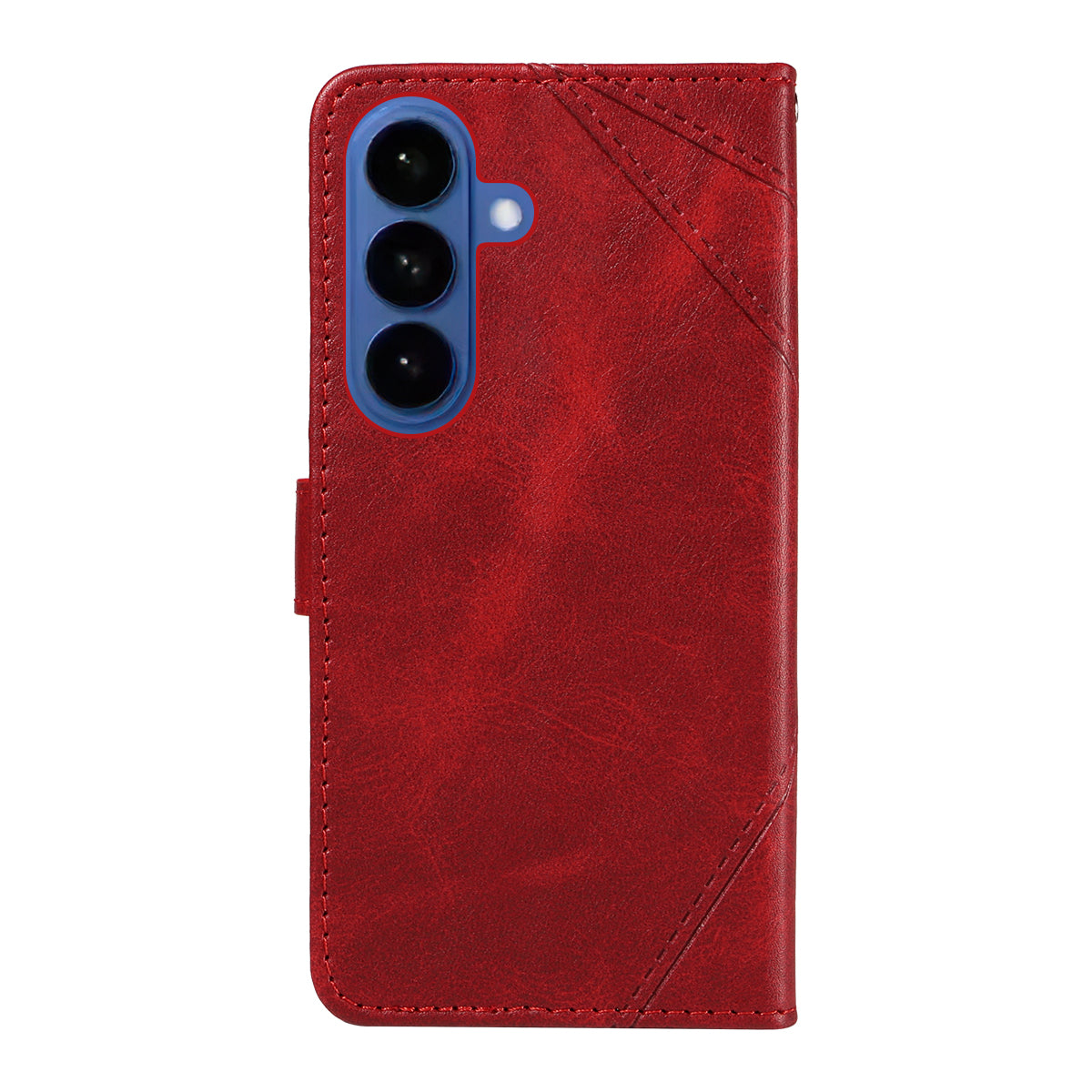 For-Samsung-Galaxy-S26-/-S26-Pro-Leather-Case-Geometric-Line-Design-Wallet-Phone-Cover-with-Wrist-Strap-Red
