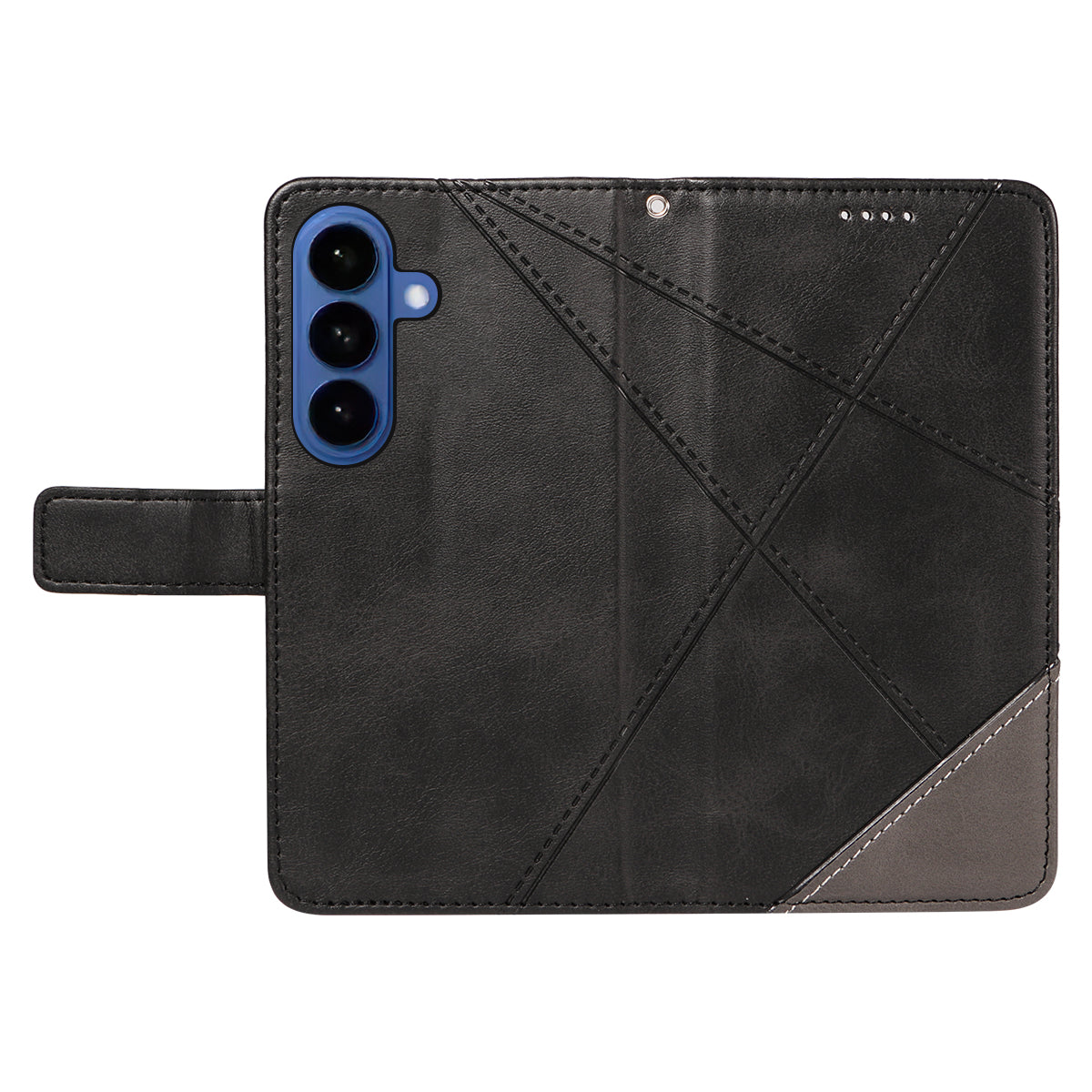 For-Samsung-Galaxy-S26-/-S26-Pro-Leather-Case-Geometric-Line-Design-Wallet-Phone-Cover-with-Wrist-Strap-Black