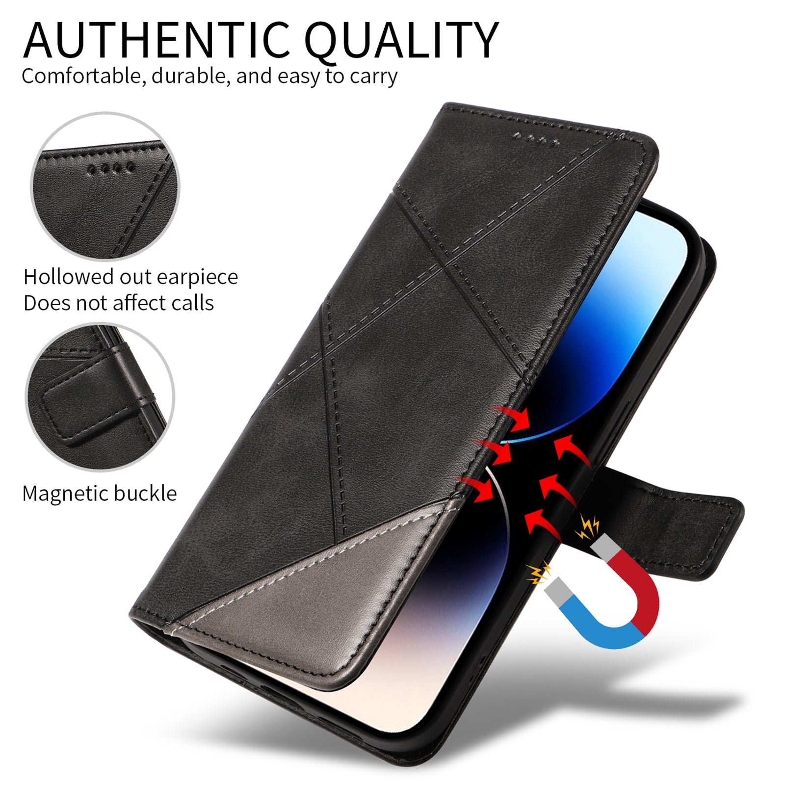 For-Samsung-Galaxy-S26-/-S26-Pro-Leather-Case-Geometric-Line-Design-Wallet-Phone-Cover-with-Wrist-Strap-Black