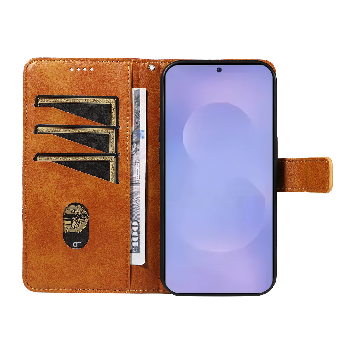 For-Samsung-Galaxy-S26-/-S26-Pro-Leather-Case-Geometric-Line-Design-Wallet-Phone-Cover-with-Wrist-Strap-Brown