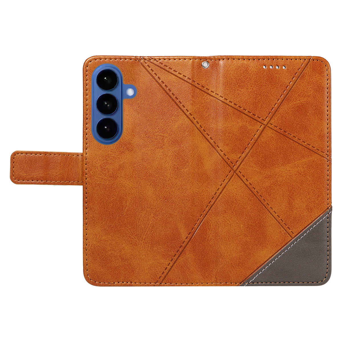 For-Samsung-Galaxy-S26-/-S26-Pro-Leather-Case-Geometric-Line-Design-Wallet-Phone-Cover-with-Wrist-Strap-Brown