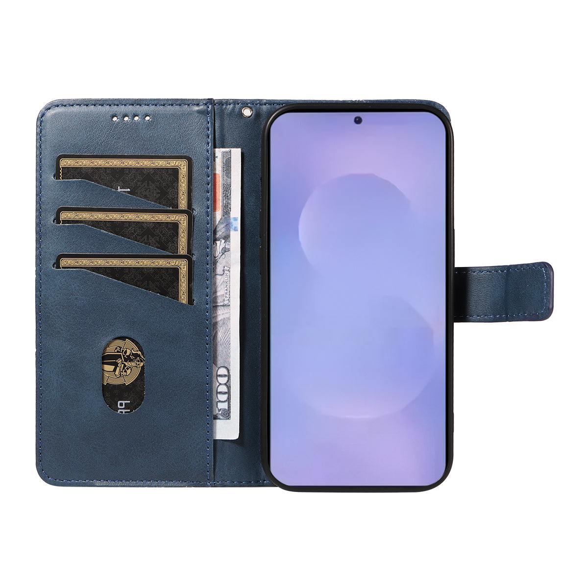 For-Samsung-Galaxy-S26-/-S26-Pro-Leather-Case-Geometric-Line-Design-Wallet-Phone-Cover-with-Wrist-Strap-Blue