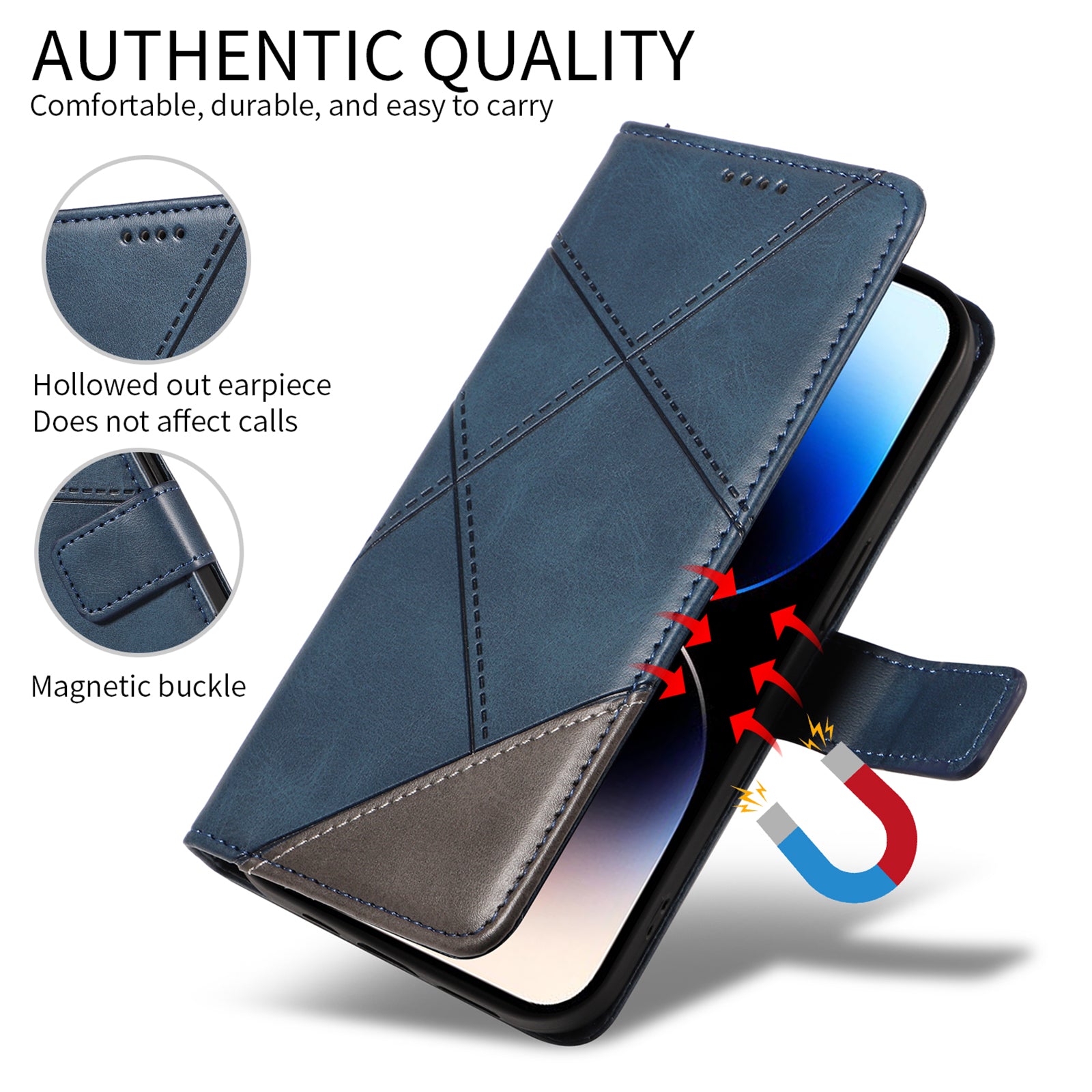 For-Samsung-Galaxy-S26-/-S26-Pro-Leather-Case-Geometric-Line-Design-Wallet-Phone-Cover-with-Wrist-Strap-Blue