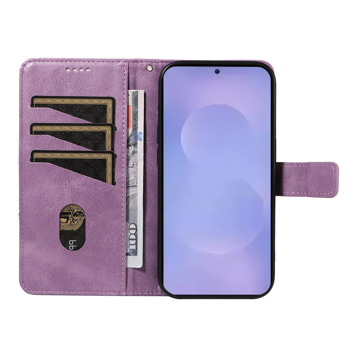 For-Samsung-Galaxy-S26-/-S26-Pro-Leather-Case-Geometric-Line-Design-Wallet-Phone-Cover-with-Wrist-Strap-Purple