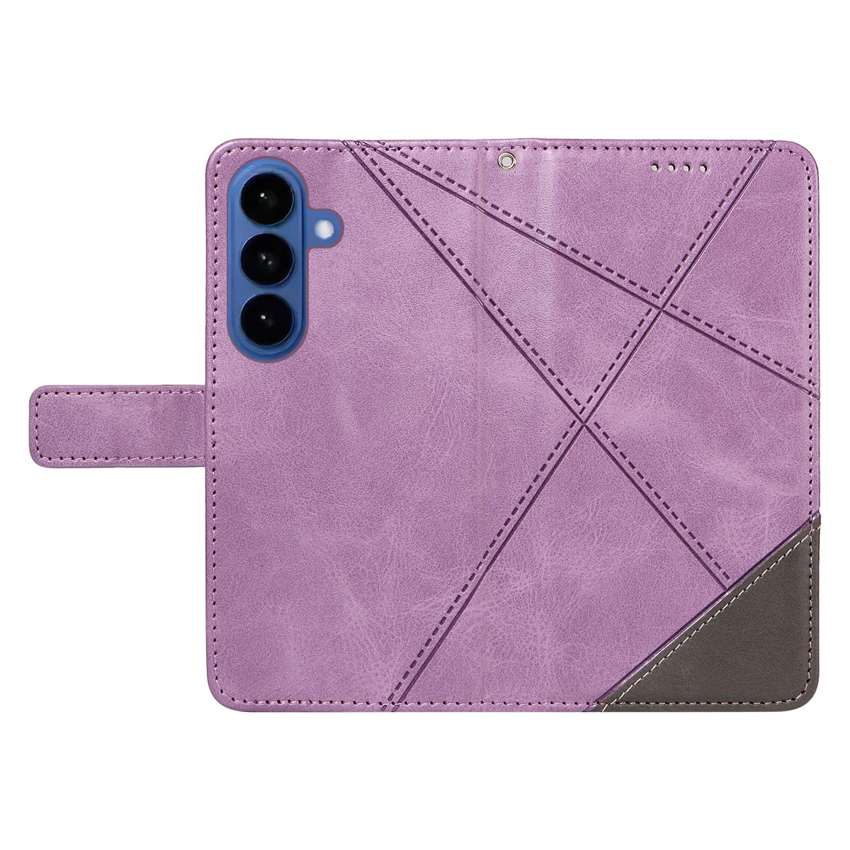 For-Samsung-Galaxy-S26-/-S26-Pro-Leather-Case-Geometric-Line-Design-Wallet-Phone-Cover-with-Wrist-Strap-Purple