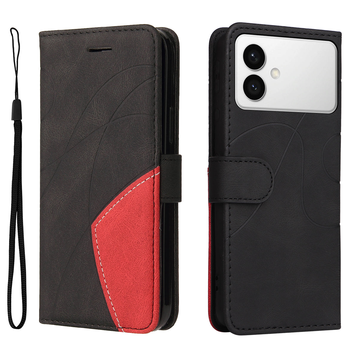 For-Samsung-Galaxy-S26-Edge-Leather-Phone-Case-Stand-Wallet-with-Bi-colour-Splicing-Design-Black