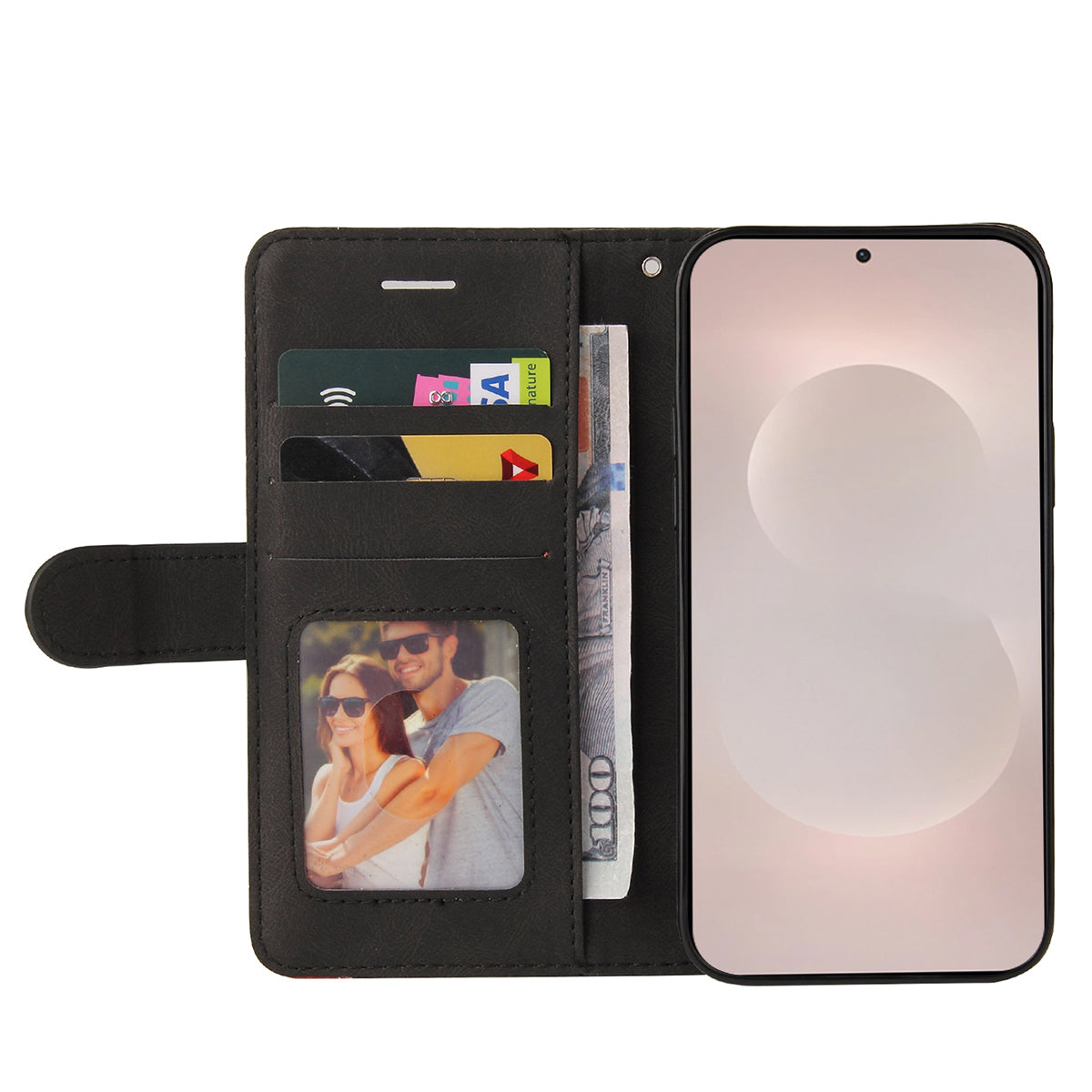 For-Samsung-Galaxy-S26-Edge-Leather-Phone-Case-Stand-Wallet-with-Bi-colour-Splicing-Design-Black