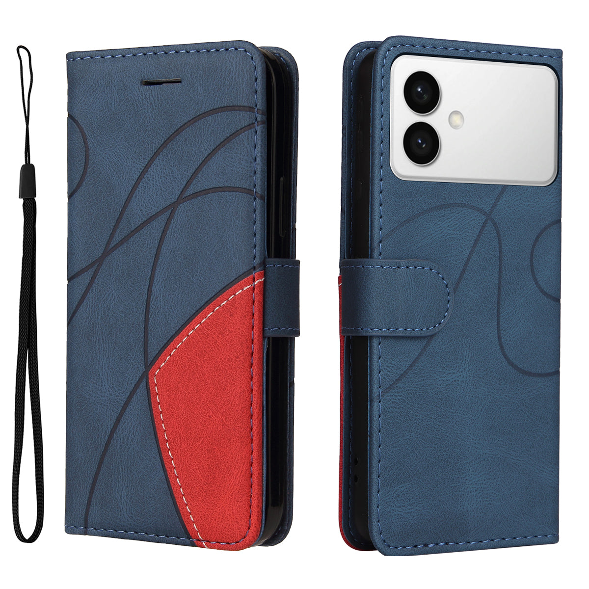 For-Samsung-Galaxy-S26-Edge-Leather-Phone-Case-Stand-Wallet-with-Bi-colour-Splicing-Design-Blue