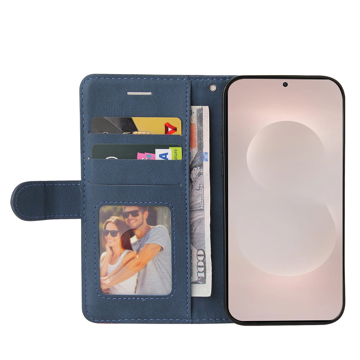 For-Samsung-Galaxy-S26-Edge-Leather-Phone-Case-Stand-Wallet-with-Bi-colour-Splicing-Design-Blue