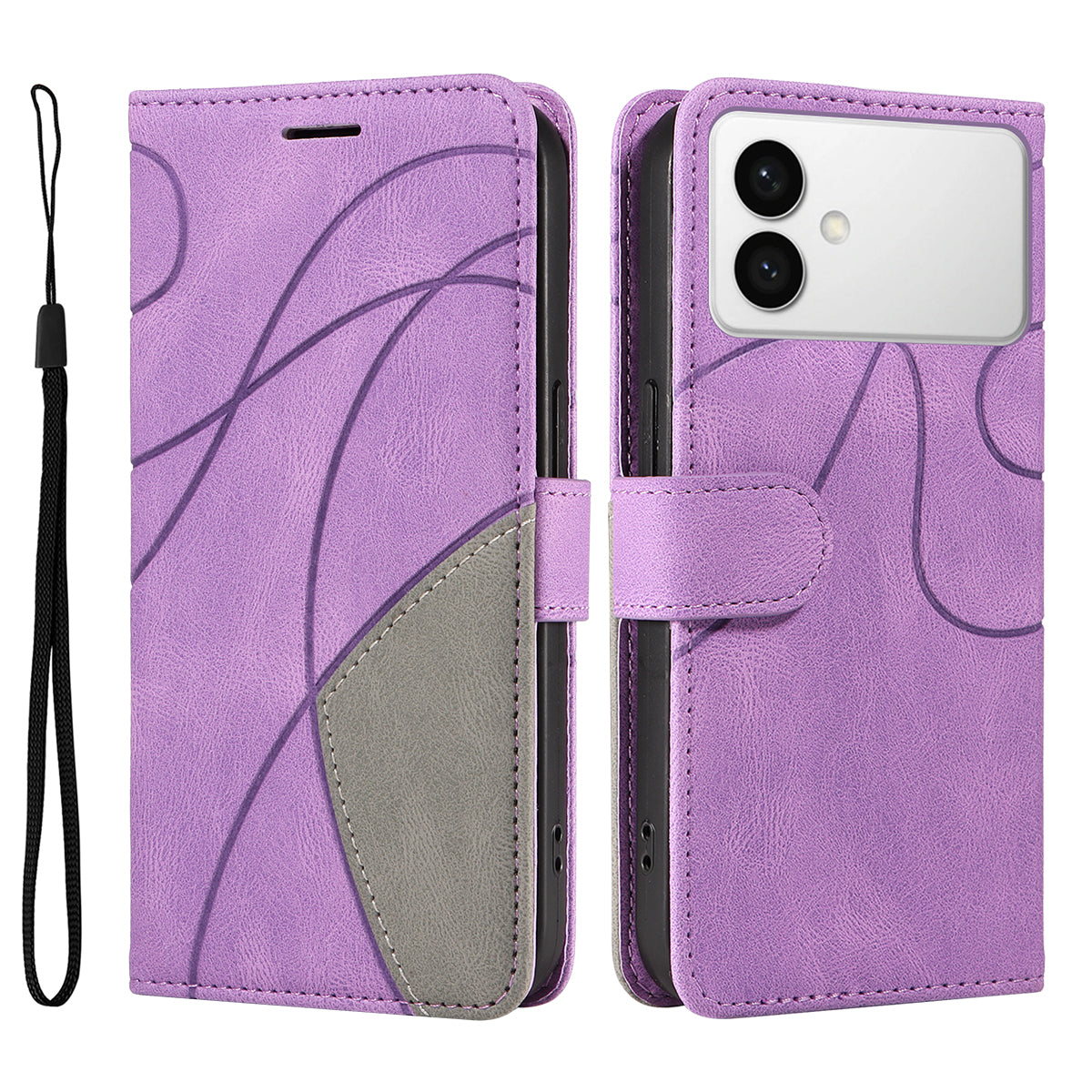 For-Samsung-Galaxy-S26-Edge-Leather-Phone-Case-Stand-Wallet-with-Bi-colour-Splicing-Design-Purple