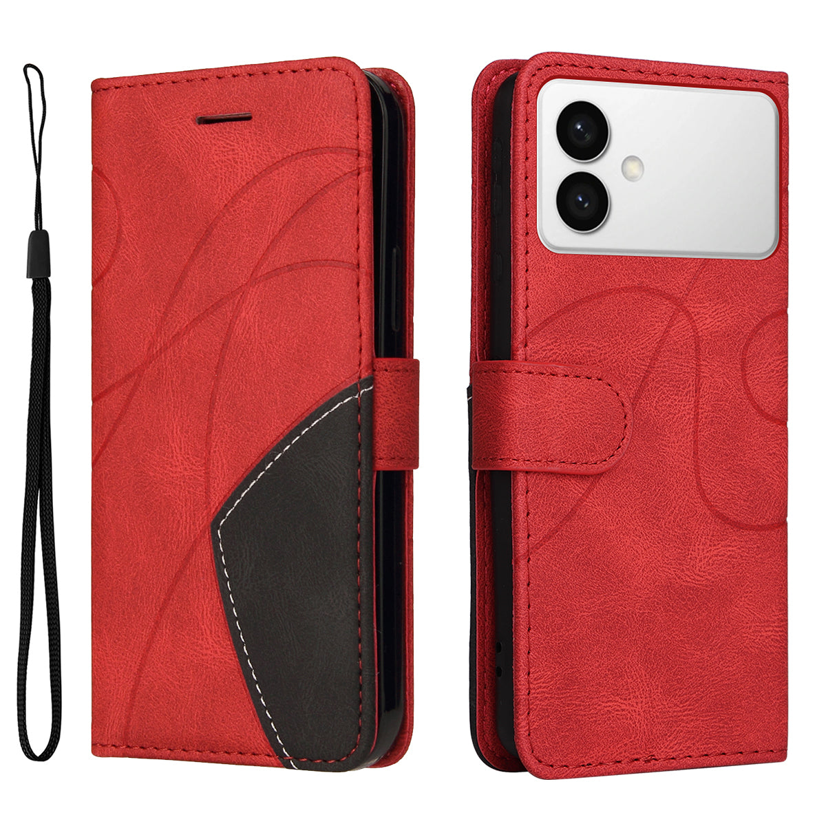 For-Samsung-Galaxy-S26-Edge-Leather-Phone-Case-Stand-Wallet-with-Bi-colour-Splicing-Design-Red