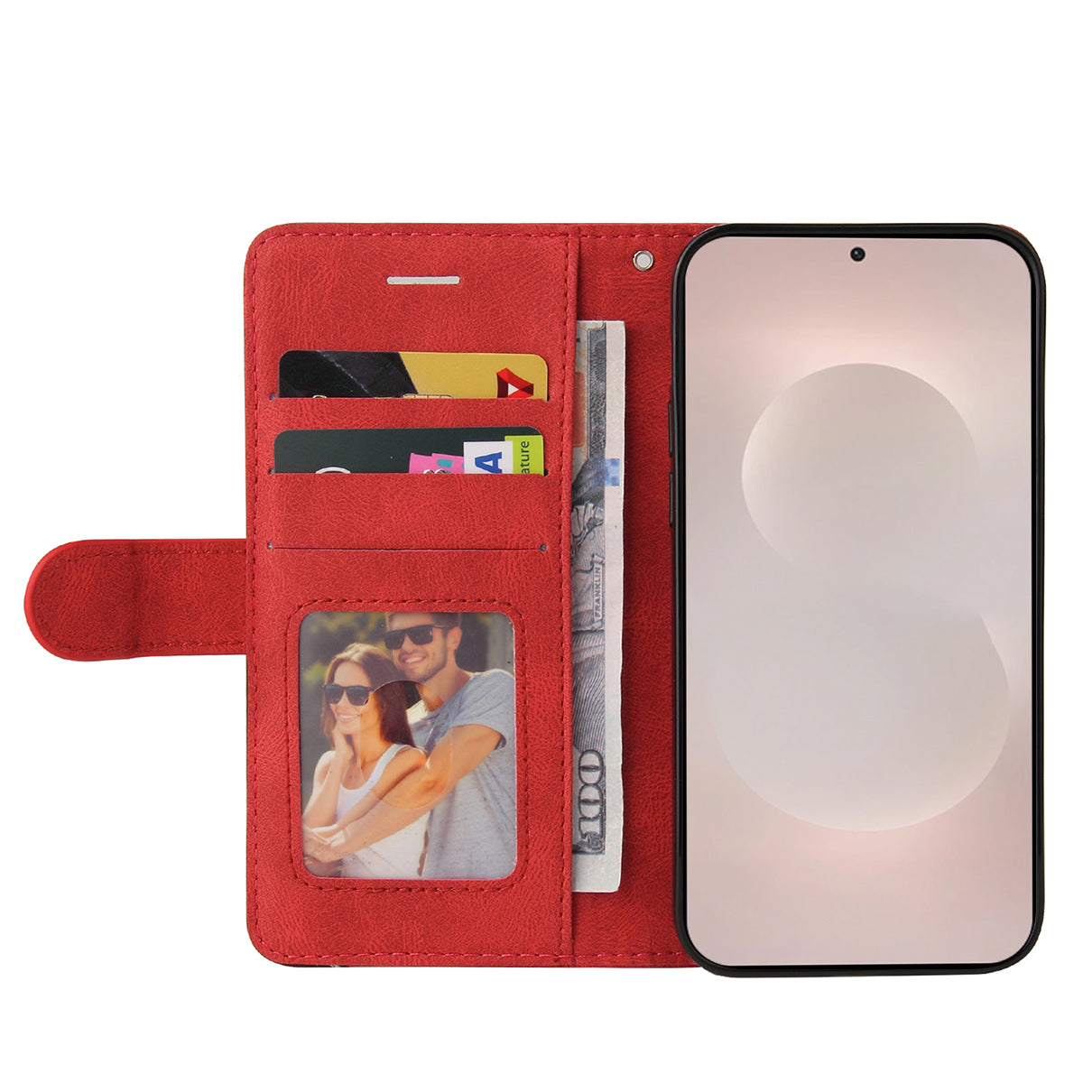 For-Samsung-Galaxy-S26-Edge-Leather-Phone-Case-Stand-Wallet-with-Bi-colour-Splicing-Design-Red