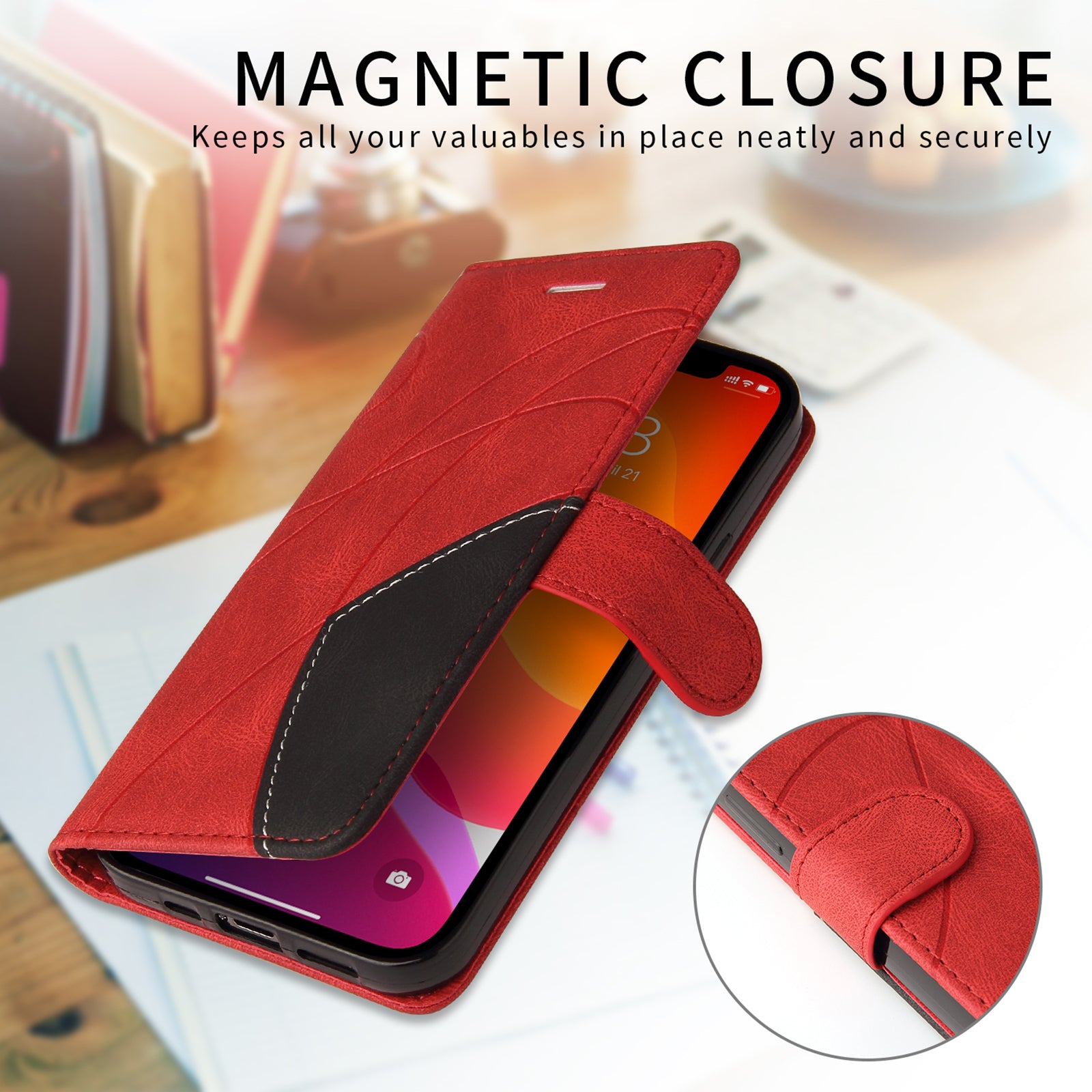 For-Samsung-Galaxy-S26-Edge-Leather-Phone-Case-Stand-Wallet-with-Bi-colour-Splicing-Design-Red