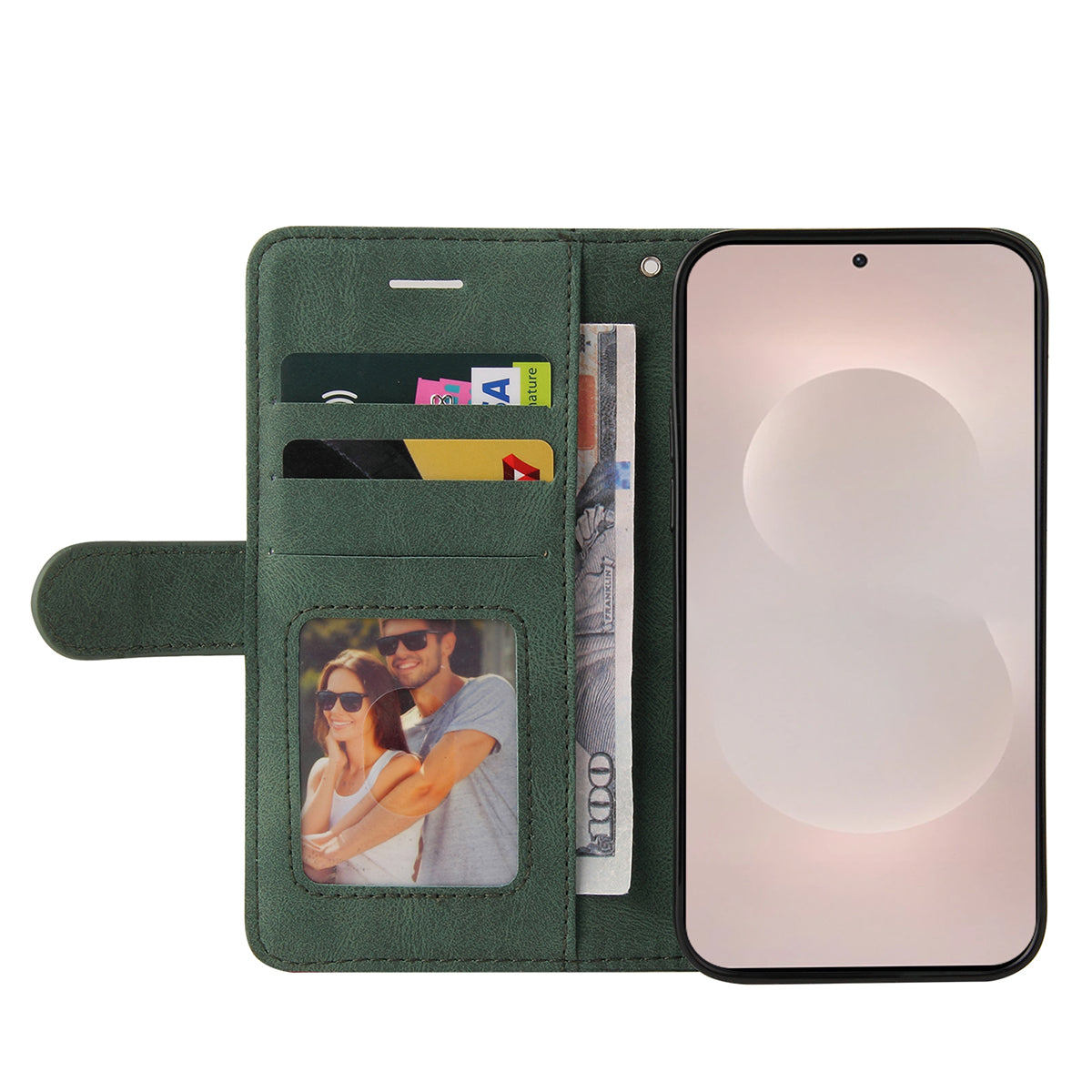 For-Samsung-Galaxy-S26-Edge-Leather-Phone-Case-Stand-Wallet-with-Bi-colour-Splicing-Design-Green