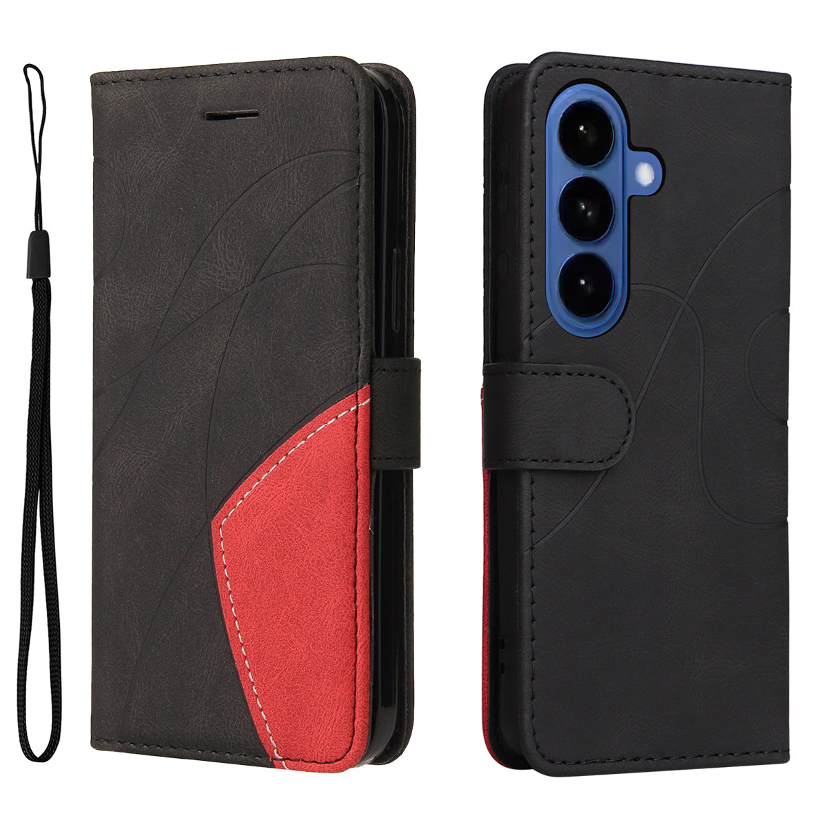 For-Samsung-Galaxy-S26-/-S26-Pro-Leather-Phone-Case-Stand-Wallet-with-Bi-colour-Splicing-Design-Black