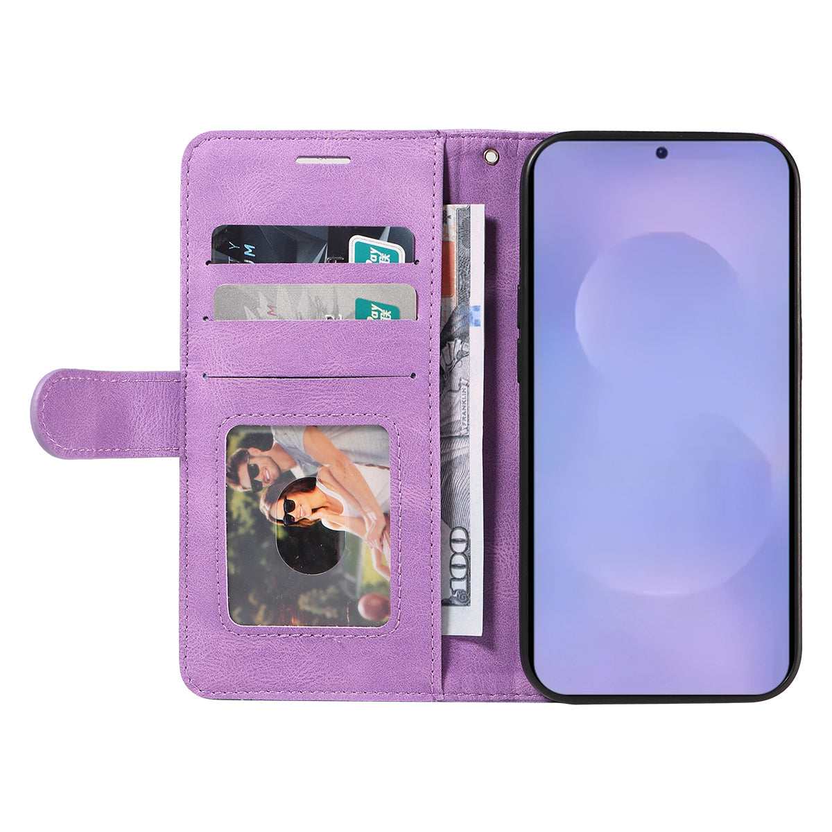 For-Samsung-Galaxy-S26-/-S26-Pro-Leather-Phone-Case-Stand-Wallet-with-Bi-colour-Splicing-Design-Purple