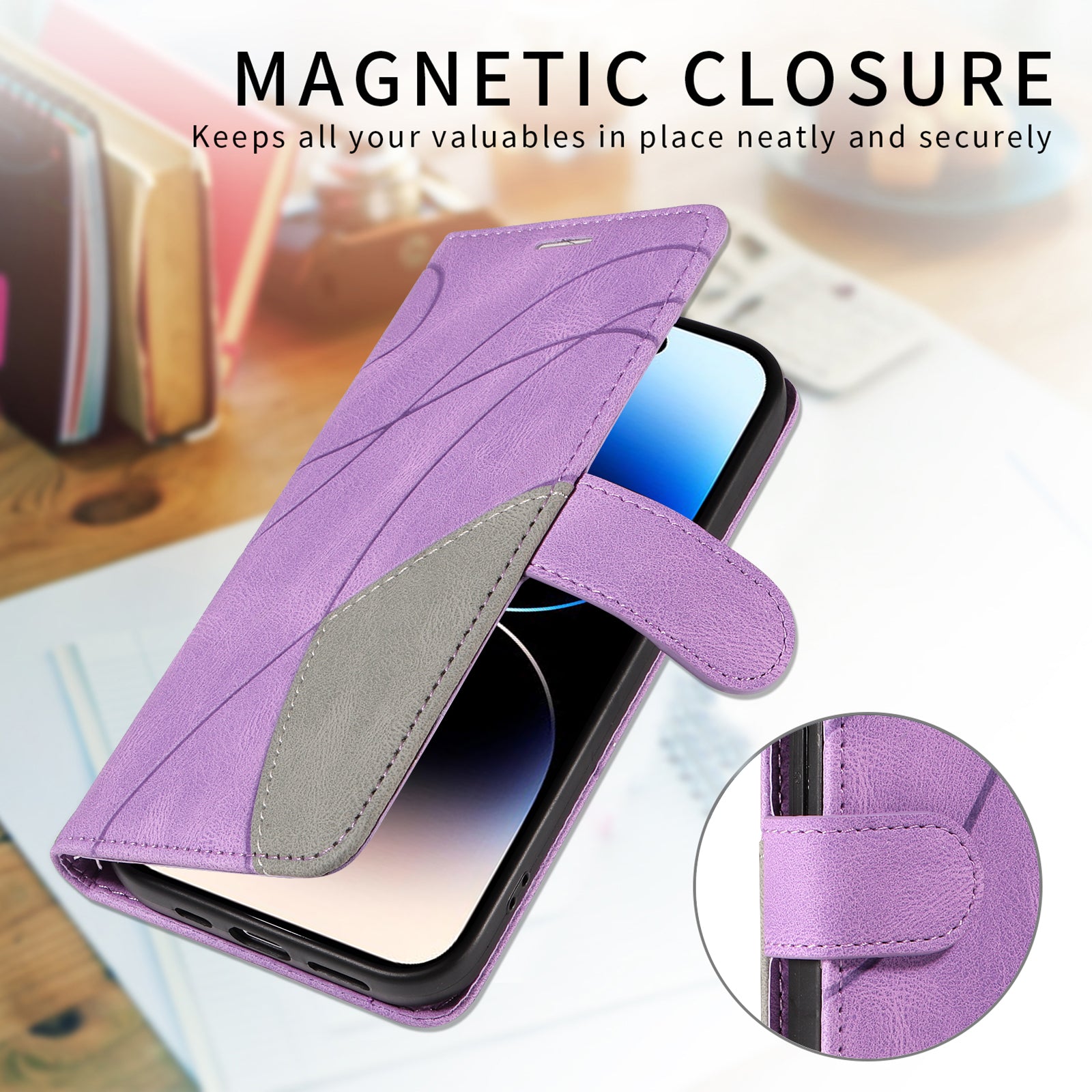 For-Samsung-Galaxy-S26-/-S26-Pro-Leather-Phone-Case-Stand-Wallet-with-Bi-colour-Splicing-Design-Purple