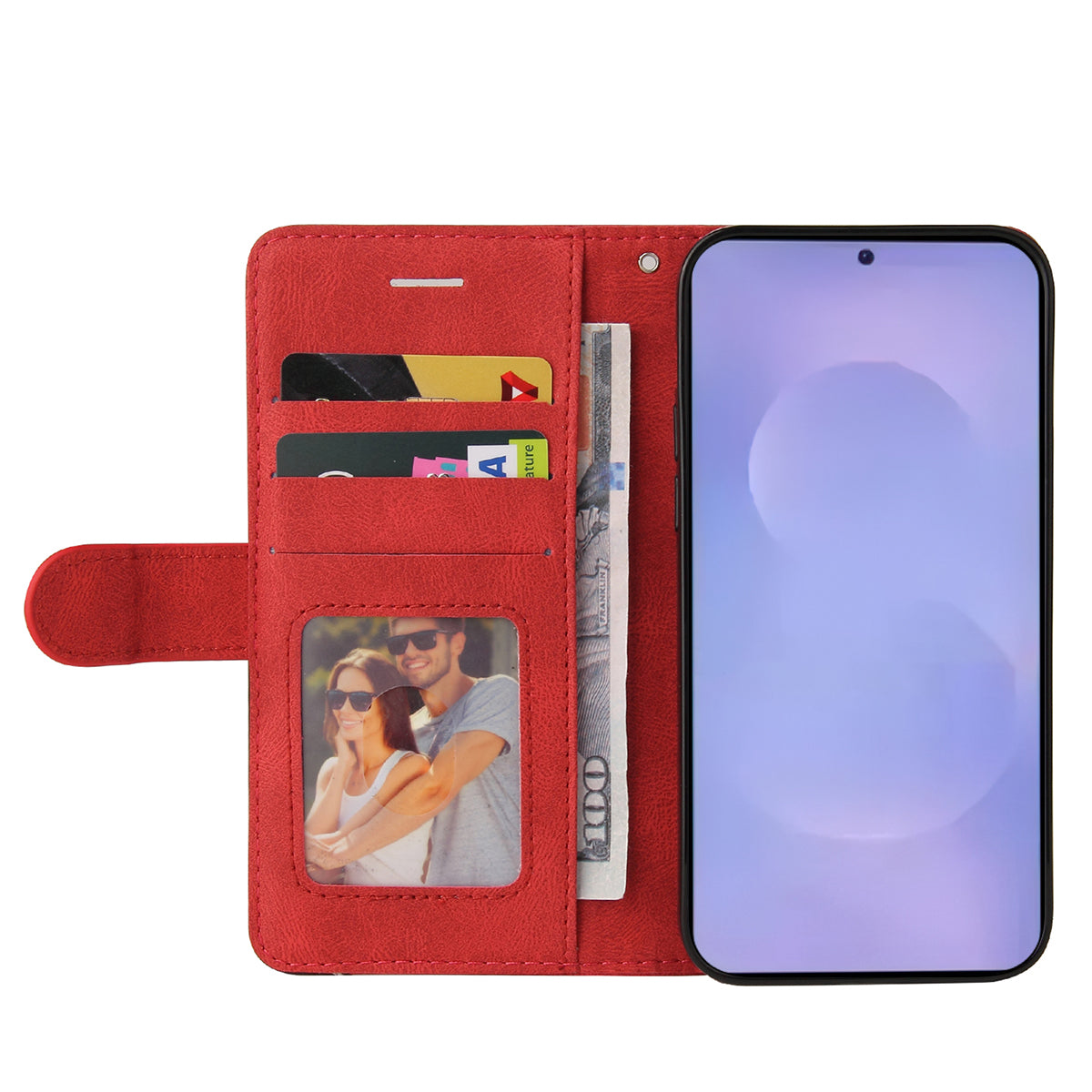 For-Samsung-Galaxy-S26-/-S26-Pro-Leather-Phone-Case-Stand-Wallet-with-Bi-colour-Splicing-Design-Red