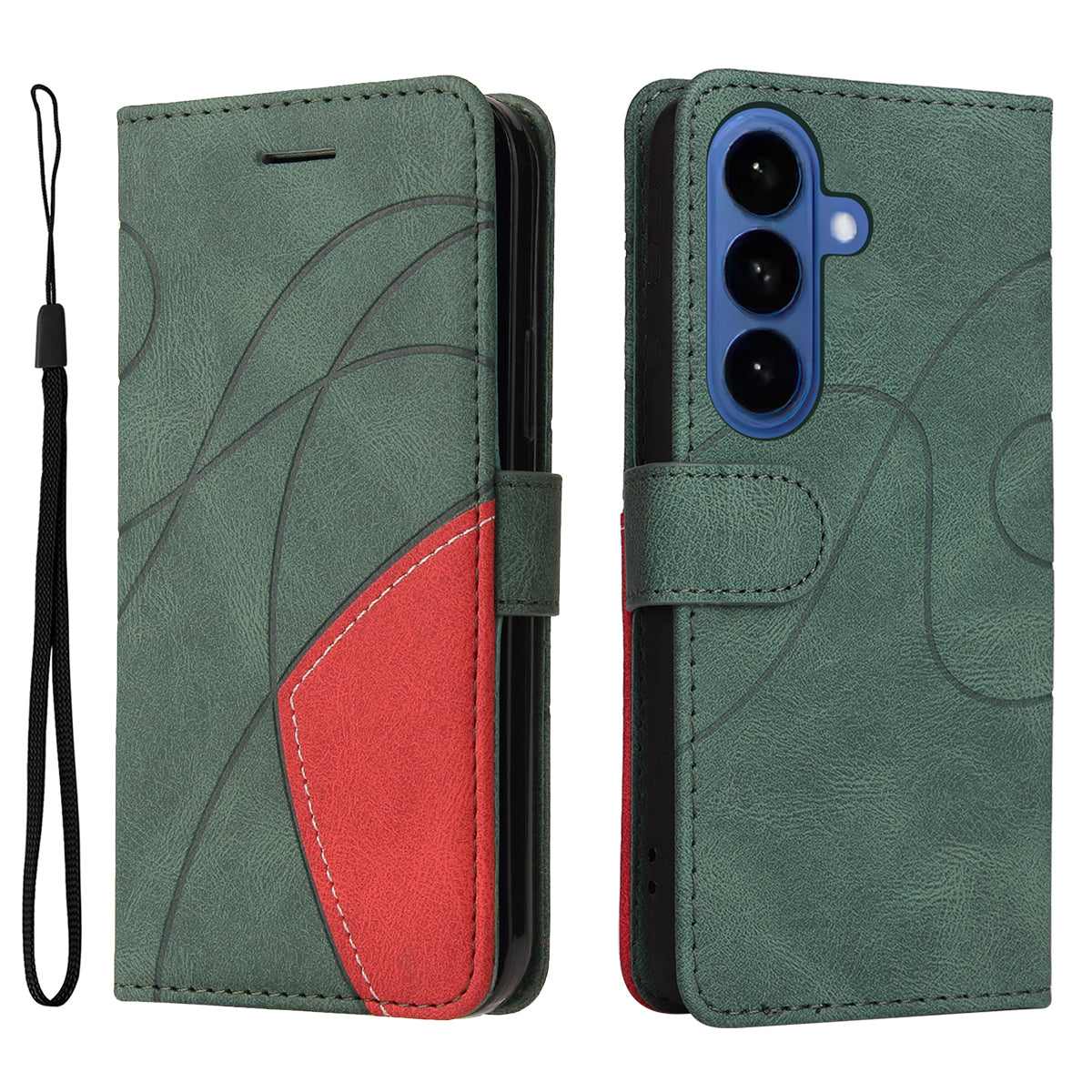 For-Samsung-Galaxy-S26-/-S26-Pro-Leather-Phone-Case-Stand-Wallet-with-Bi-colour-Splicing-Design-Green