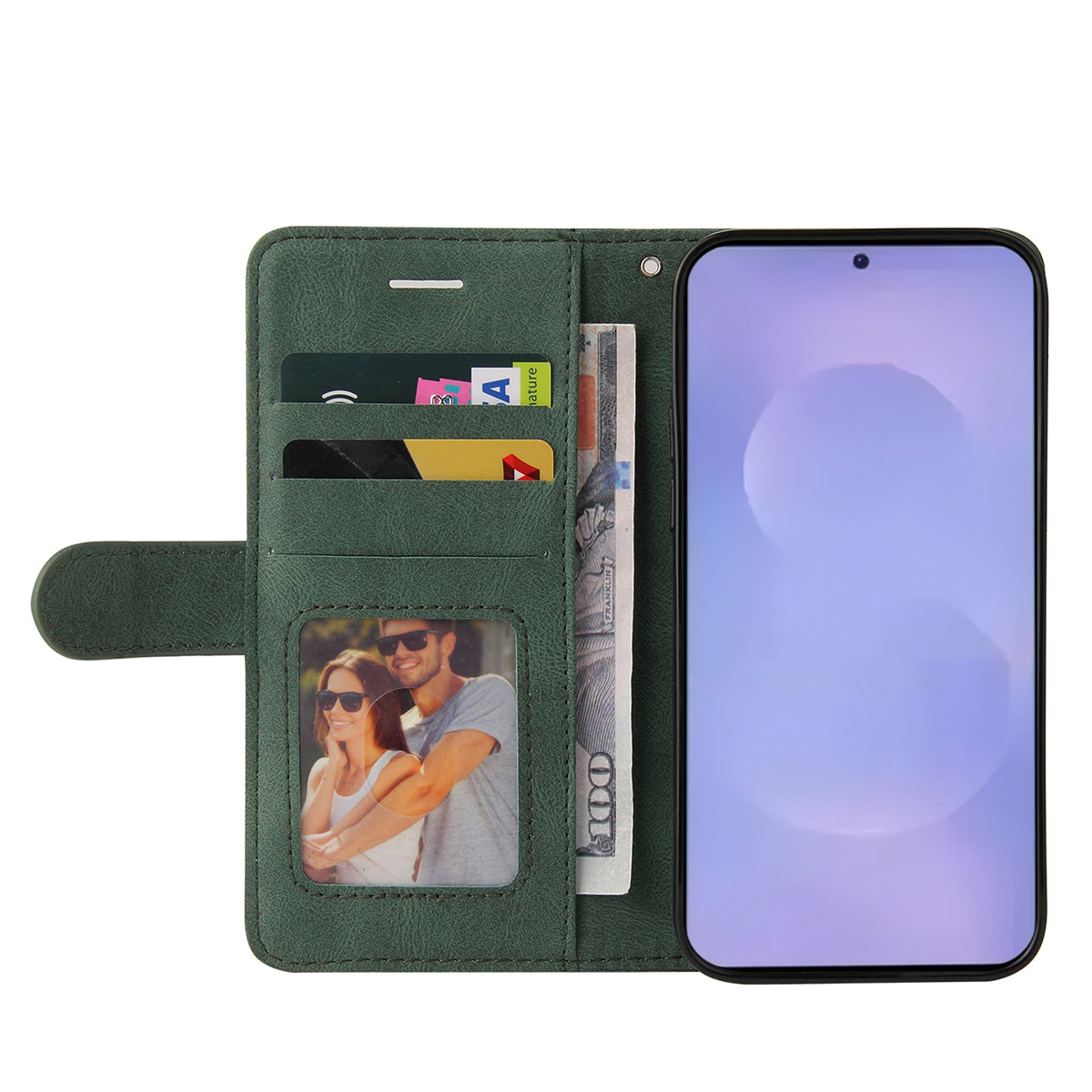For-Samsung-Galaxy-S26-/-S26-Pro-Leather-Phone-Case-Stand-Wallet-with-Bi-colour-Splicing-Design-Green