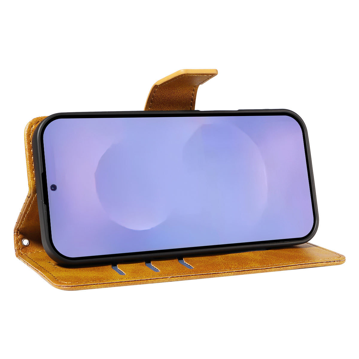 For-Samsung-Galaxy-S26-/-S26-Pro-Leather-Case-Wallet-Stand-Grids-Imprinted-Phone-Cover-with-Strap-Yellow