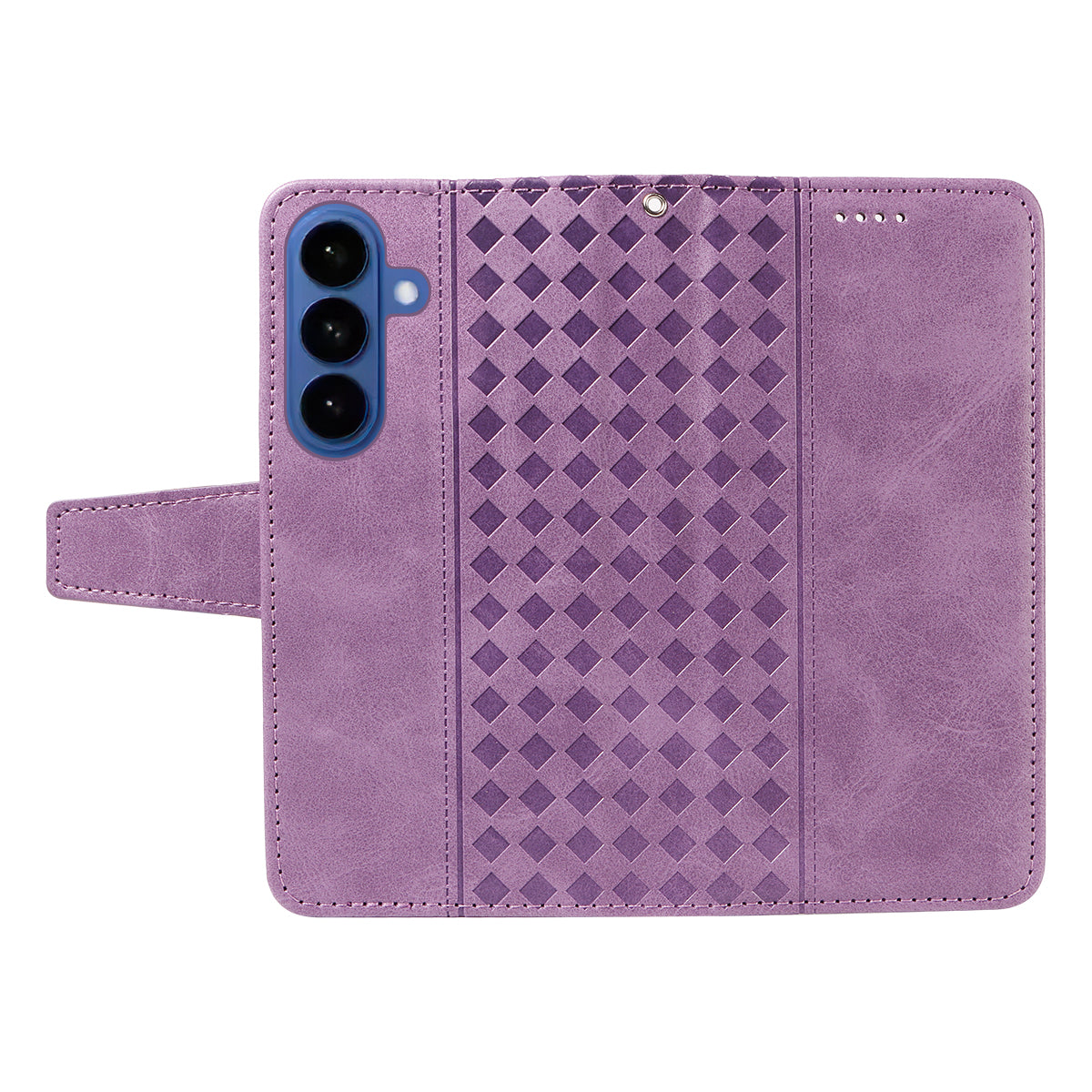 For-Samsung-Galaxy-S26-/-S26-Pro-Leather-Case-Wallet-Stand-Grids-Imprinted-Phone-Cover-with-Strap-Light-Purple