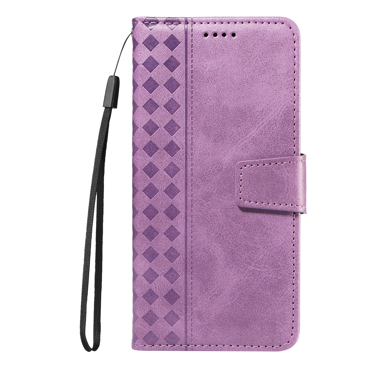 For-Samsung-Galaxy-S26-/-S26-Pro-Leather-Case-Wallet-Stand-Grids-Imprinted-Phone-Cover-with-Strap-Light-Purple