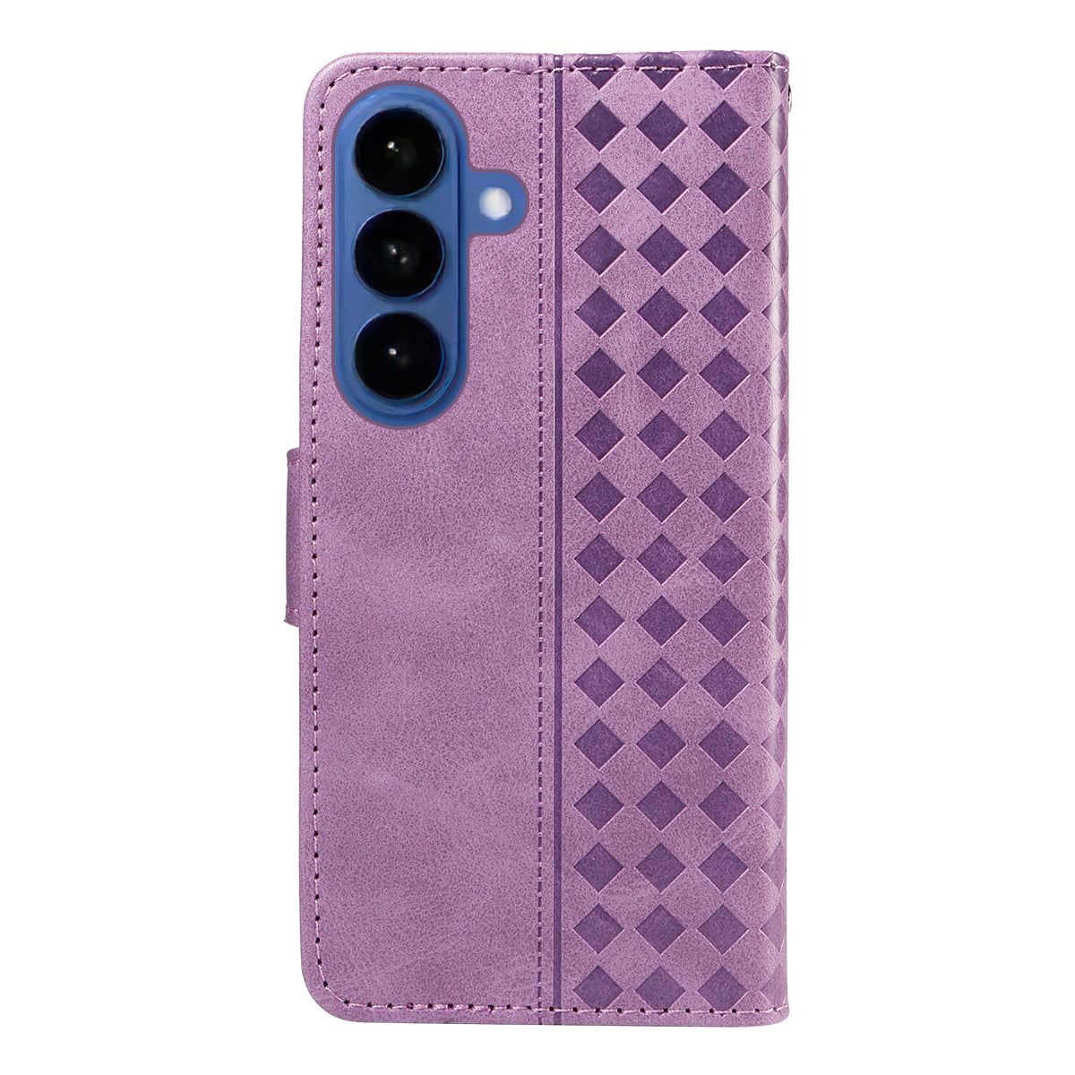 For-Samsung-Galaxy-S26-/-S26-Pro-Leather-Case-Wallet-Stand-Grids-Imprinted-Phone-Cover-with-Strap-Light-Purple