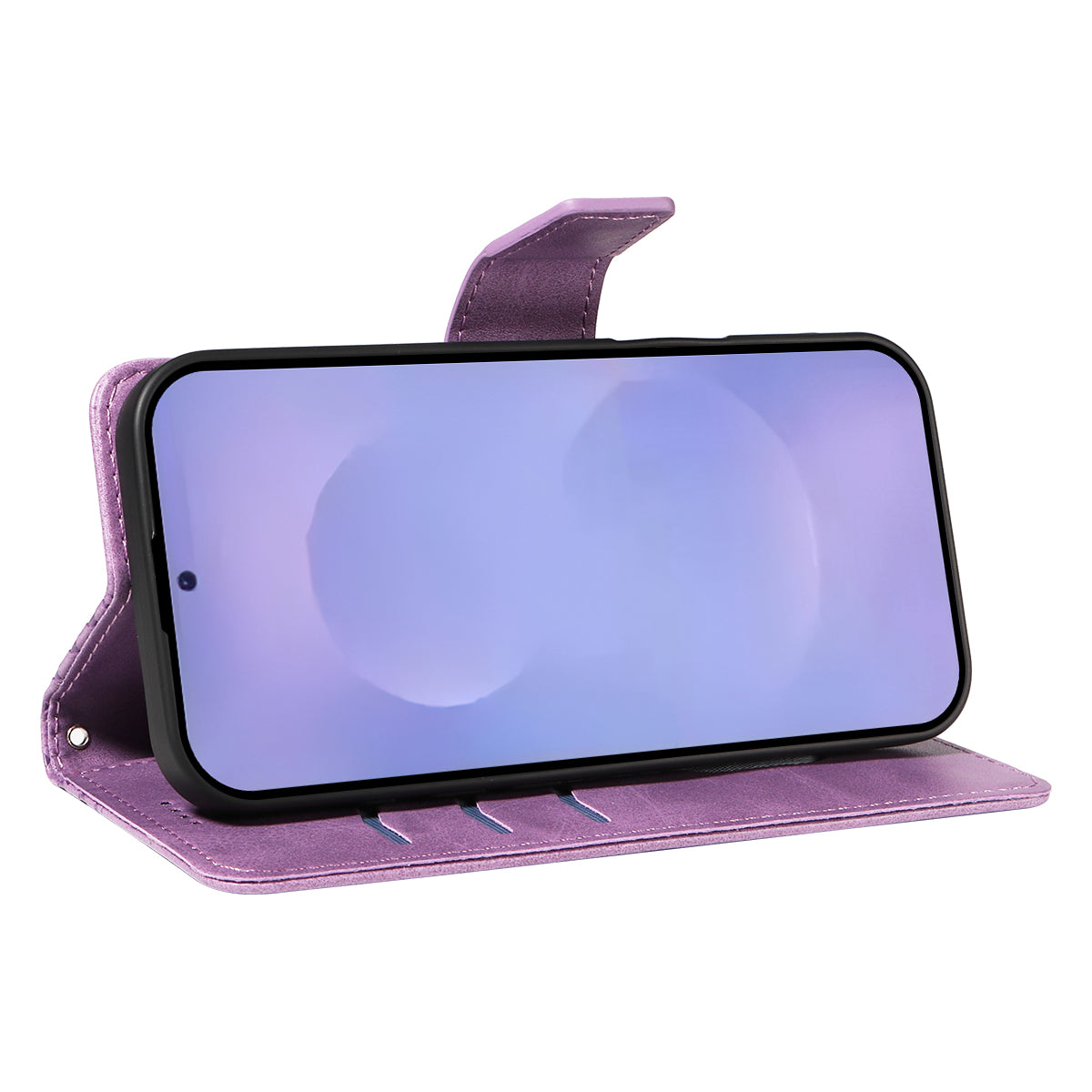 For-Samsung-Galaxy-S26-/-S26-Pro-Leather-Case-Wallet-Stand-Grids-Imprinted-Phone-Cover-with-Strap-Light-Purple
