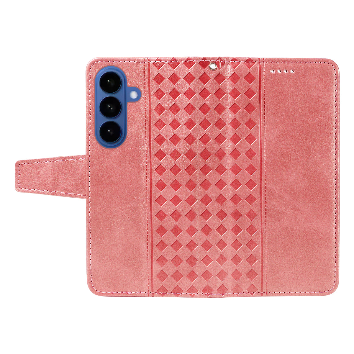 For-Samsung-Galaxy-S26-/-S26-Pro-Leather-Case-Wallet-Stand-Grids-Imprinted-Phone-Cover-with-Strap-Rose-Gold