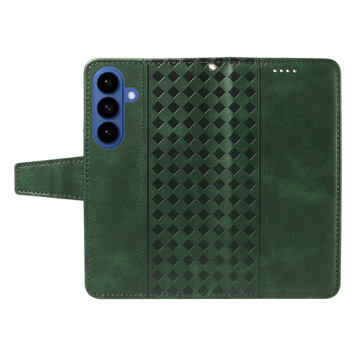 For-Samsung-Galaxy-S26-/-S26-Pro-Leather-Case-Wallet-Stand-Grids-Imprinted-Phone-Cover-with-Strap-Green