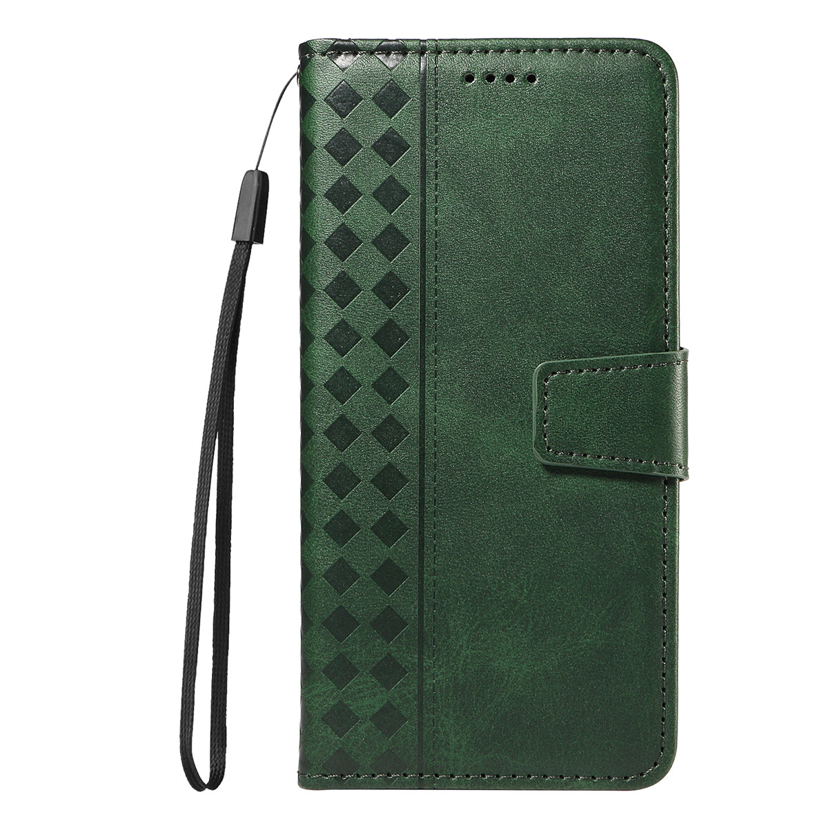For-Samsung-Galaxy-S26-/-S26-Pro-Leather-Case-Wallet-Stand-Grids-Imprinted-Phone-Cover-with-Strap-Green
