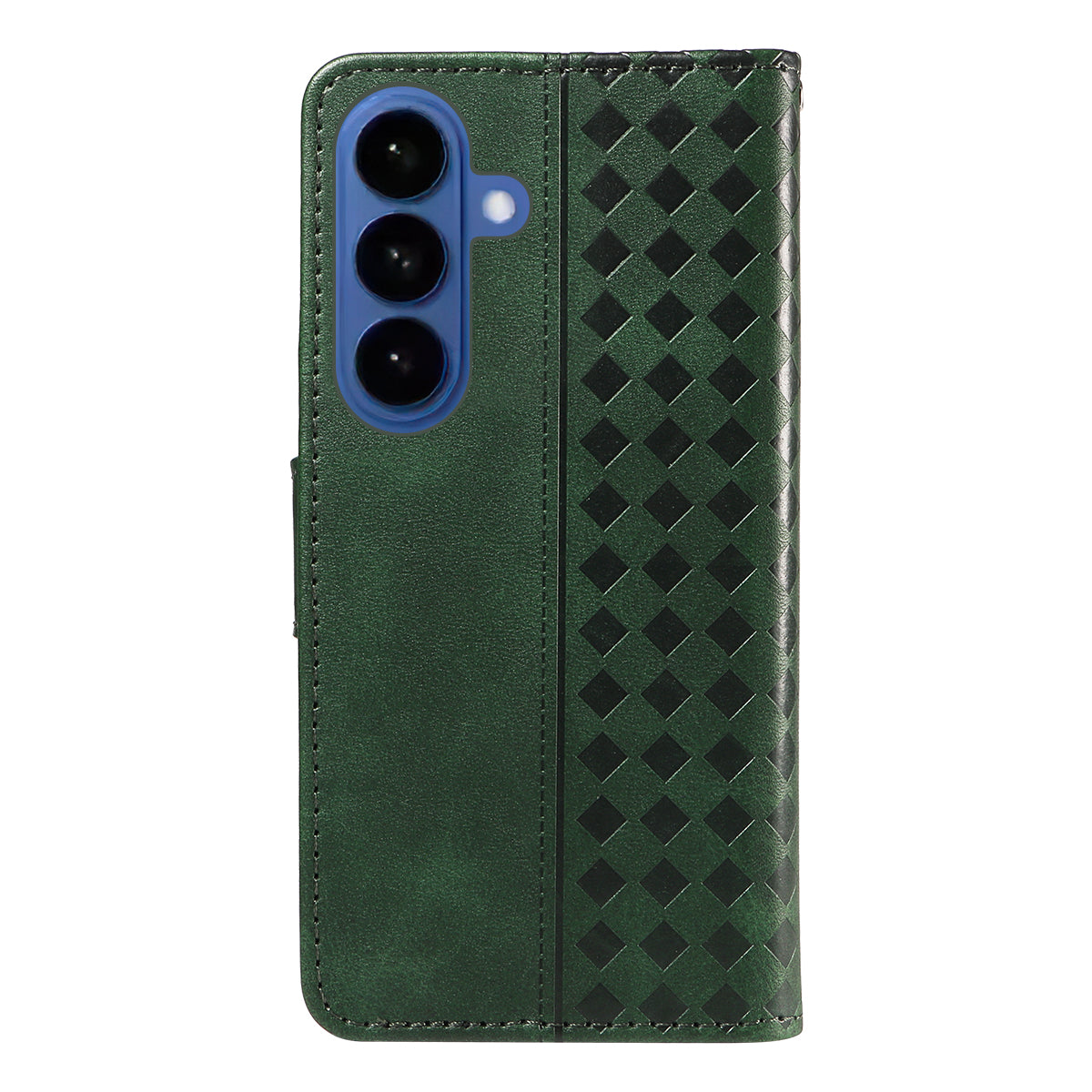 For-Samsung-Galaxy-S26-/-S26-Pro-Leather-Case-Wallet-Stand-Grids-Imprinted-Phone-Cover-with-Strap-Green