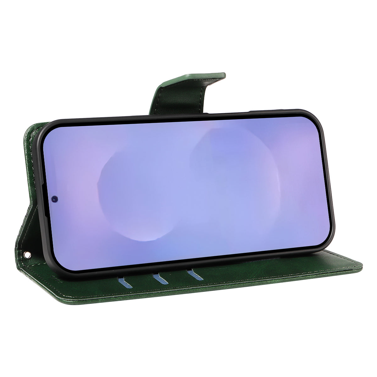 For-Samsung-Galaxy-S26-/-S26-Pro-Leather-Case-Wallet-Stand-Grids-Imprinted-Phone-Cover-with-Strap-Green