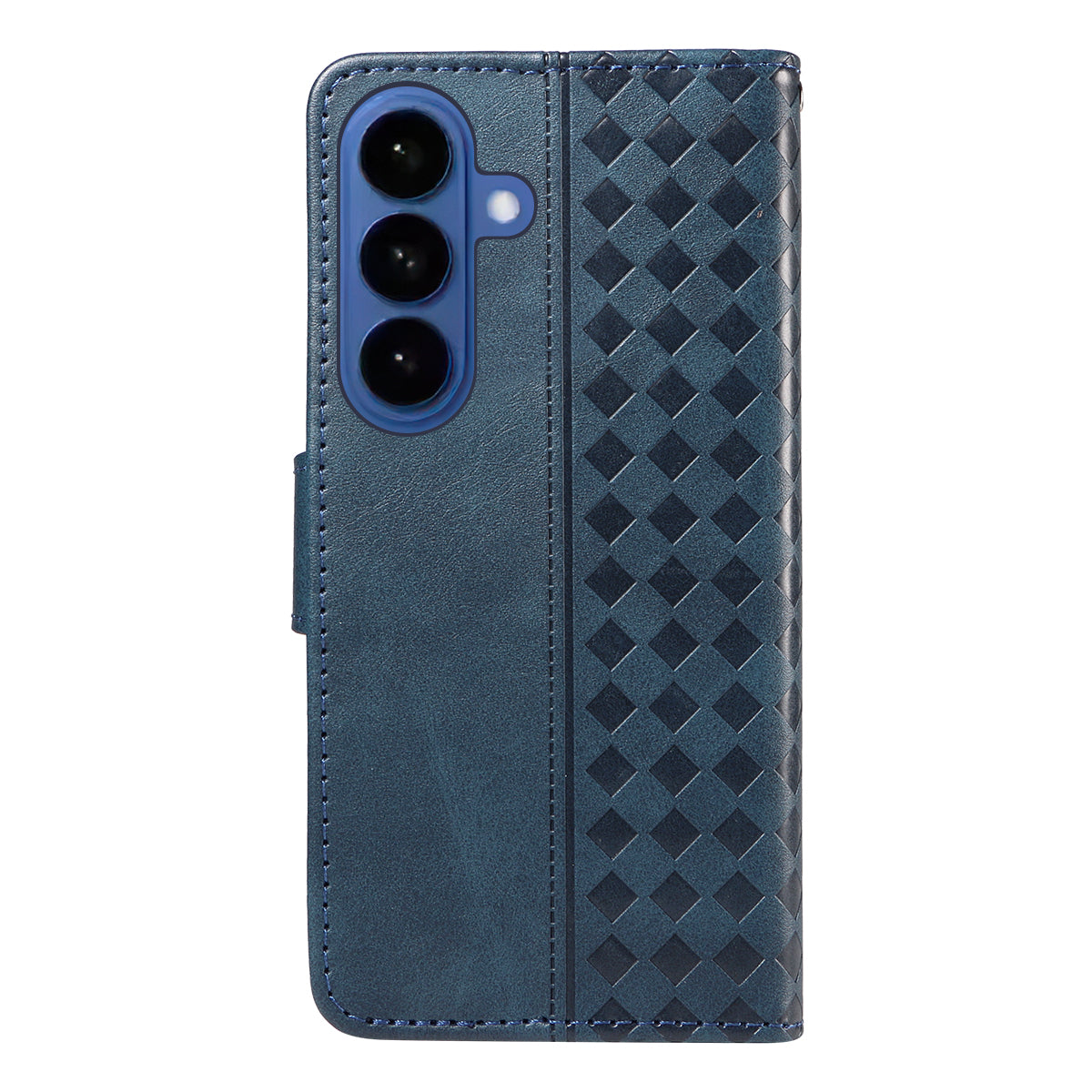For-Samsung-Galaxy-S26-/-S26-Pro-Leather-Case-Wallet-Stand-Grids-Imprinted-Phone-Cover-with-Strap-Blue
