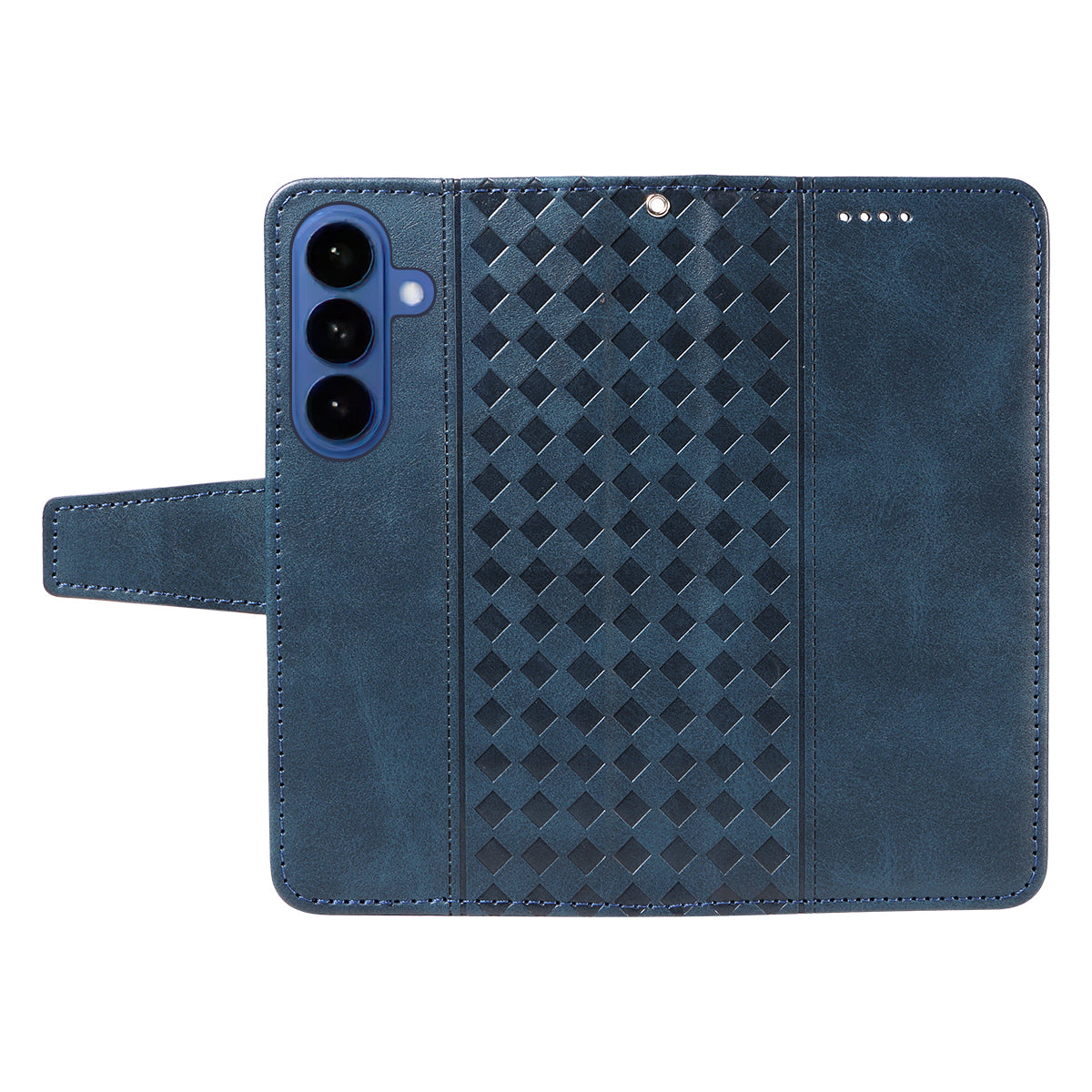 For-Samsung-Galaxy-S26-/-S26-Pro-Leather-Case-Wallet-Stand-Grids-Imprinted-Phone-Cover-with-Strap-Blue