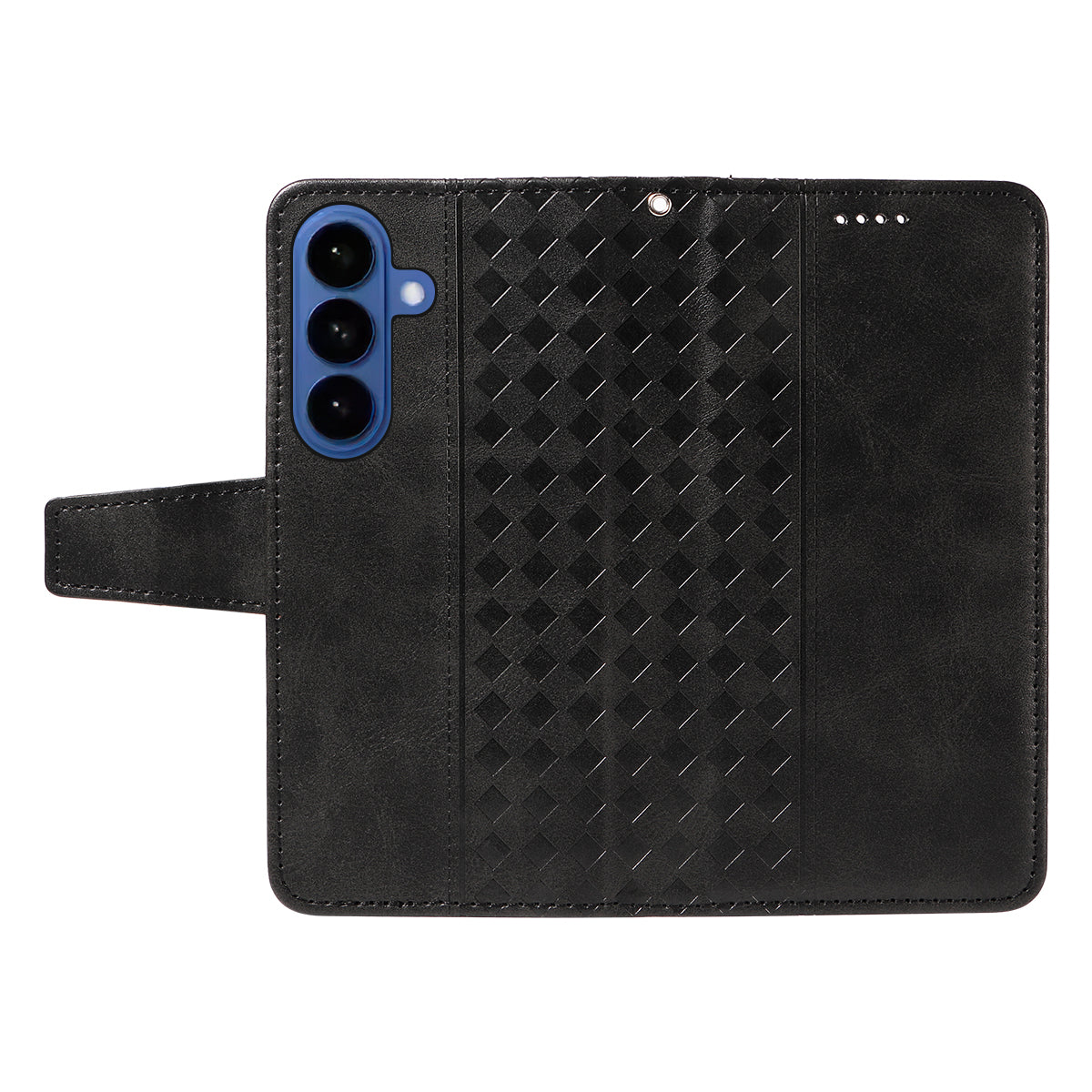 For-Samsung-Galaxy-S26-/-S26-Pro-Leather-Case-Wallet-Stand-Grids-Imprinted-Phone-Cover-with-Strap-Black