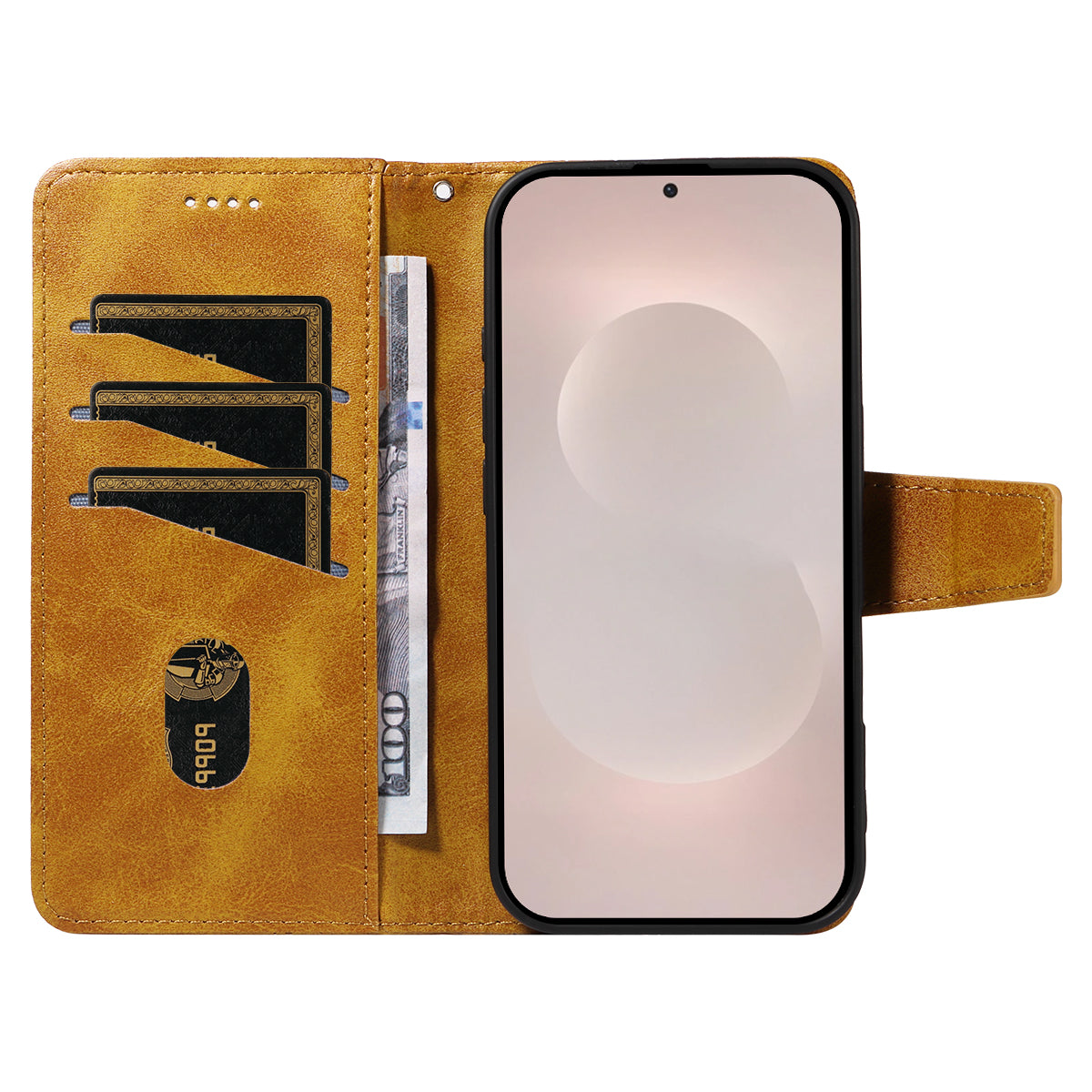 For-Samsung-Galaxy-S26-Edge-Leather-Case-Wallet-Stand-Grids-Imprinted-Phone-Cover-with-Strap-Yellow