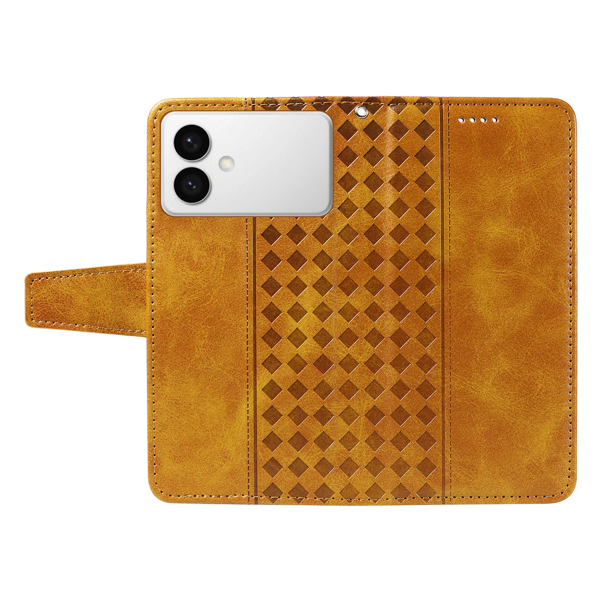 For-Samsung-Galaxy-S26-Edge-Leather-Case-Wallet-Stand-Grids-Imprinted-Phone-Cover-with-Strap-Yellow
