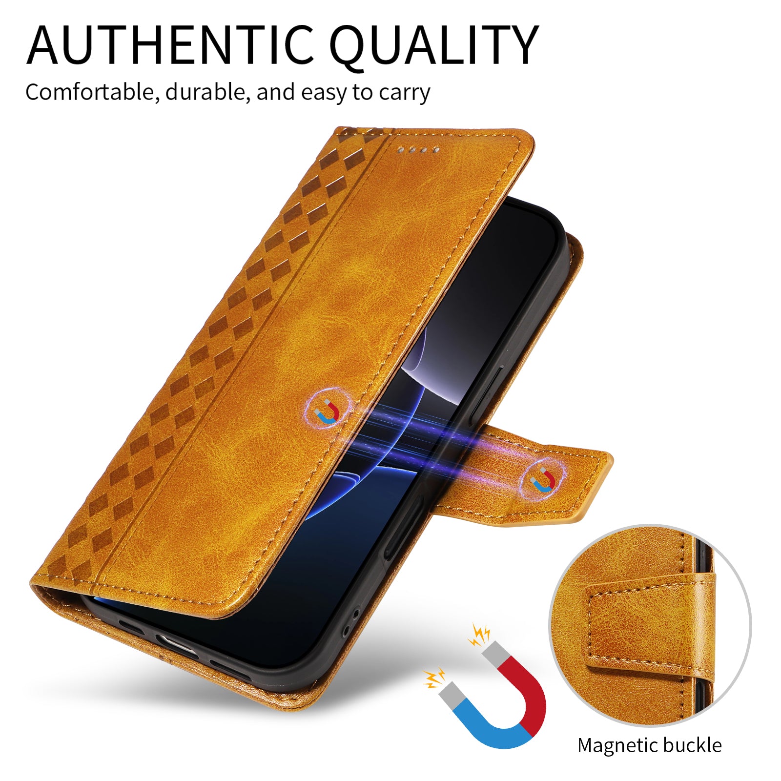 For-Samsung-Galaxy-S26-Edge-Leather-Case-Wallet-Stand-Grids-Imprinted-Phone-Cover-with-Strap-Yellow