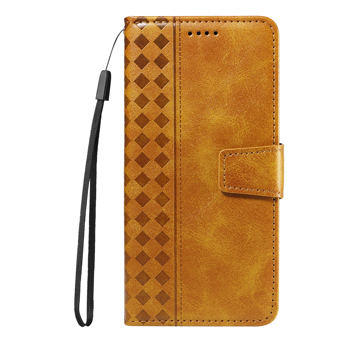 For-Samsung-Galaxy-S26-Edge-Leather-Case-Wallet-Stand-Grids-Imprinted-Phone-Cover-with-Strap-Yellow