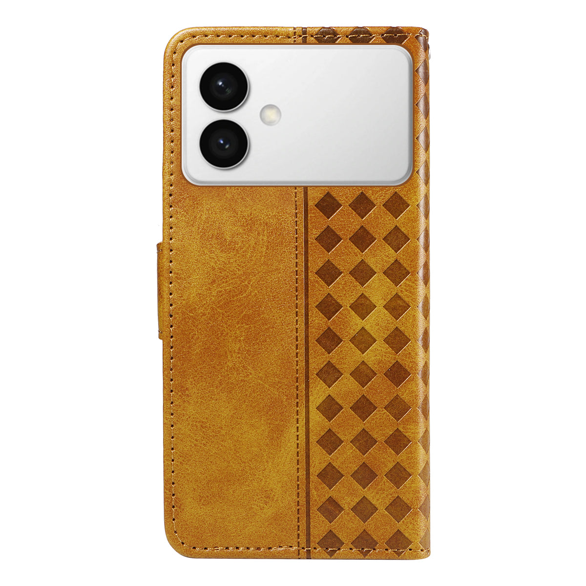 For-Samsung-Galaxy-S26-Edge-Leather-Case-Wallet-Stand-Grids-Imprinted-Phone-Cover-with-Strap-Yellow