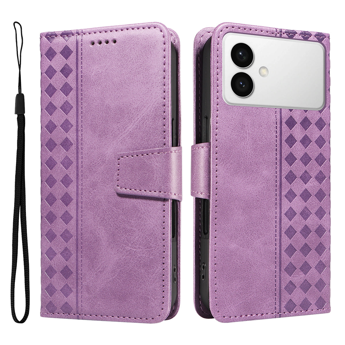 For-Samsung-Galaxy-S26-Edge-Leather-Case-Wallet-Stand-Grids-Imprinted-Phone-Cover-with-Strap-Light-Purple