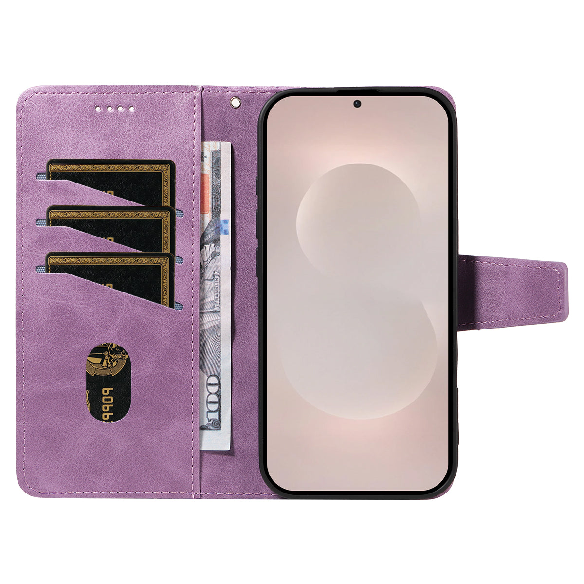 For-Samsung-Galaxy-S26-Edge-Leather-Case-Wallet-Stand-Grids-Imprinted-Phone-Cover-with-Strap-Light-Purple