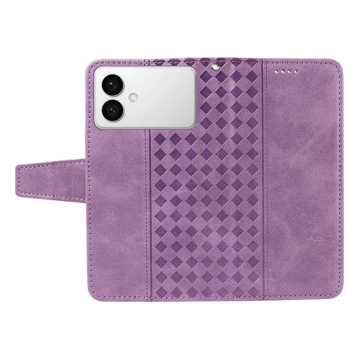 For-Samsung-Galaxy-S26-Edge-Leather-Case-Wallet-Stand-Grids-Imprinted-Phone-Cover-with-Strap-Light-Purple