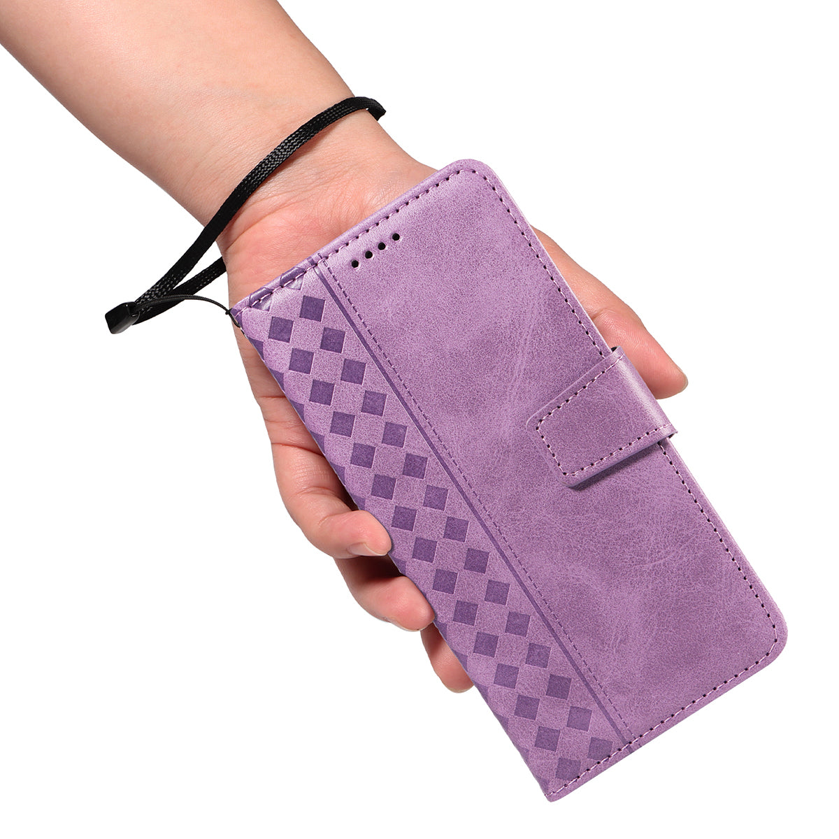 For-Samsung-Galaxy-S26-Edge-Leather-Case-Wallet-Stand-Grids-Imprinted-Phone-Cover-with-Strap-Light-Purple