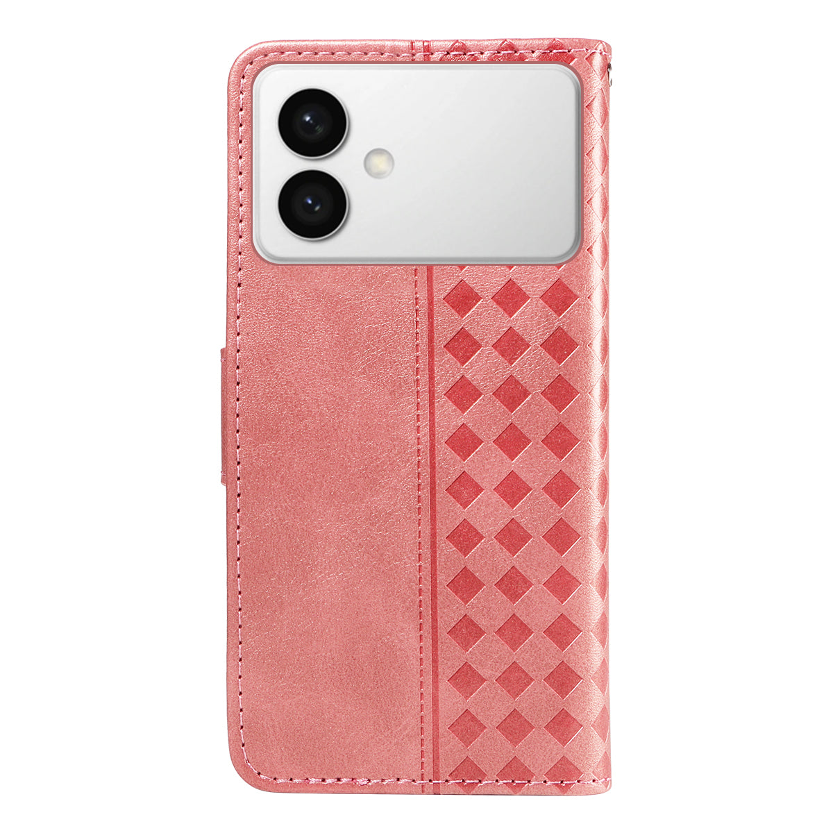 For-Samsung-Galaxy-S26-Edge-Leather-Case-Wallet-Stand-Grids-Imprinted-Phone-Cover-with-Strap-Rose-Gold